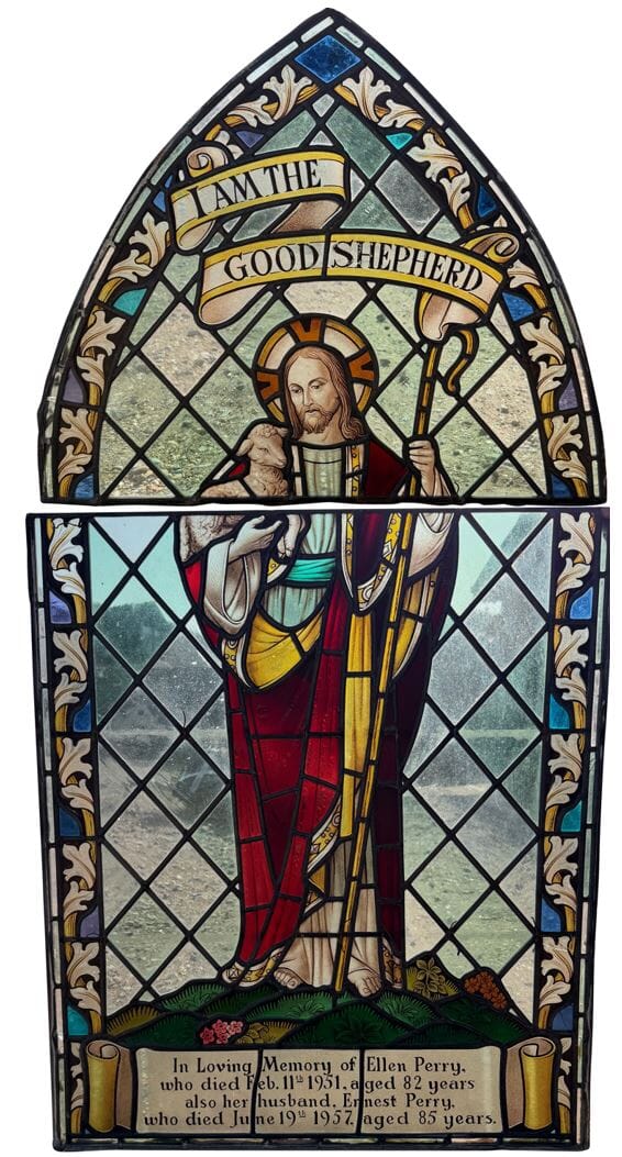 Reclaimed Hand Painted Religious Stained Glass Window - 11022B