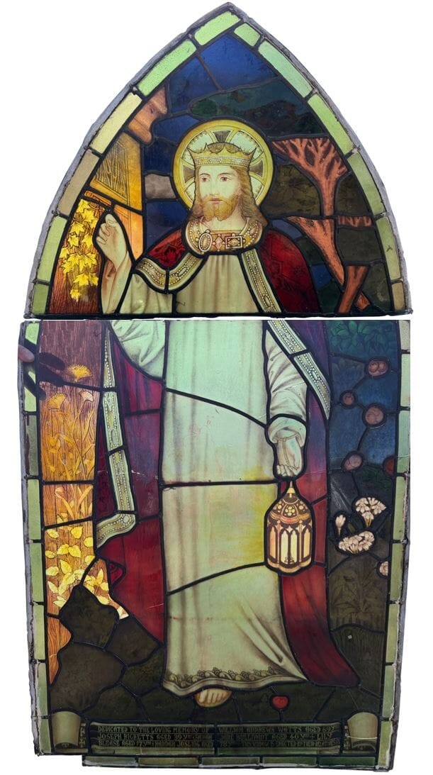 Antique Religious Hand Painted Stained Glass Window - 11022C