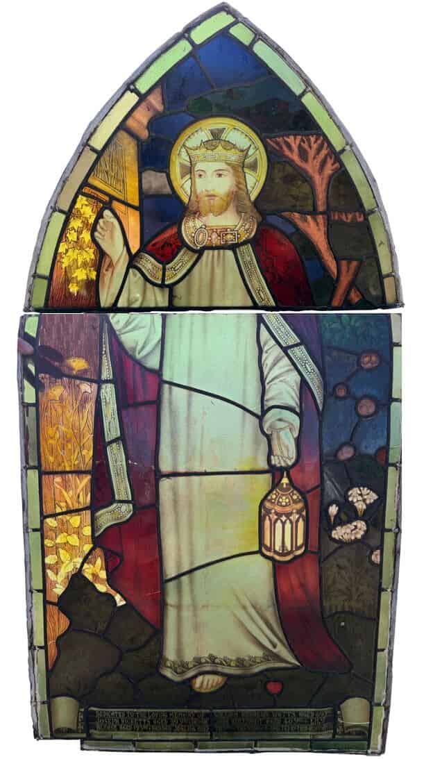 Antique Religious Hand Painted Stained Glass Window