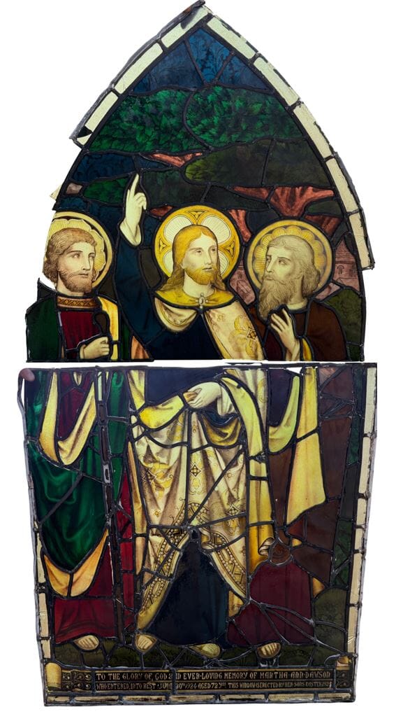 Antique Hand Painted Stained Glass Religious Window - 11022D