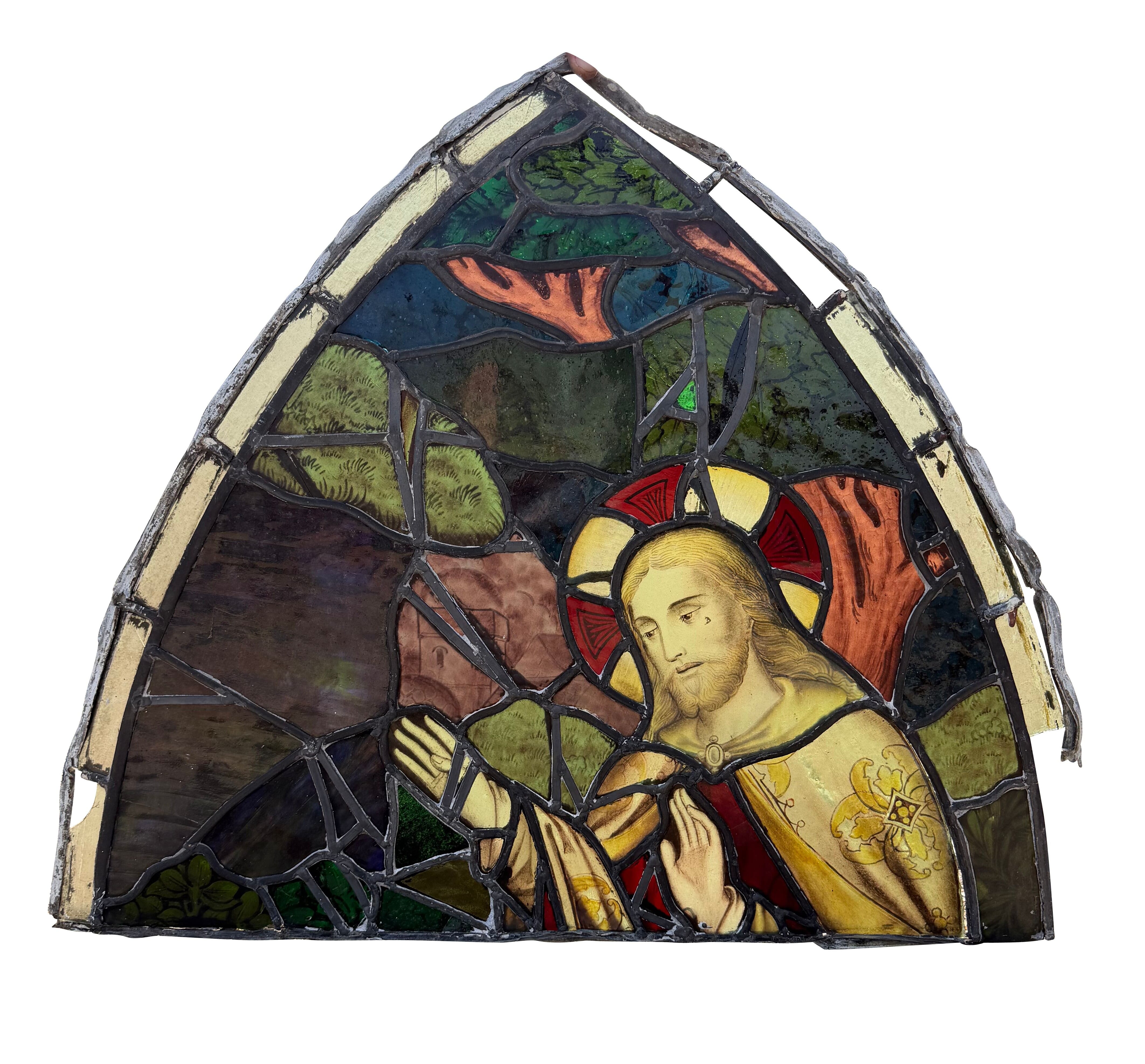 Need of Repair Antique Stained Glass Religious Window - 11023