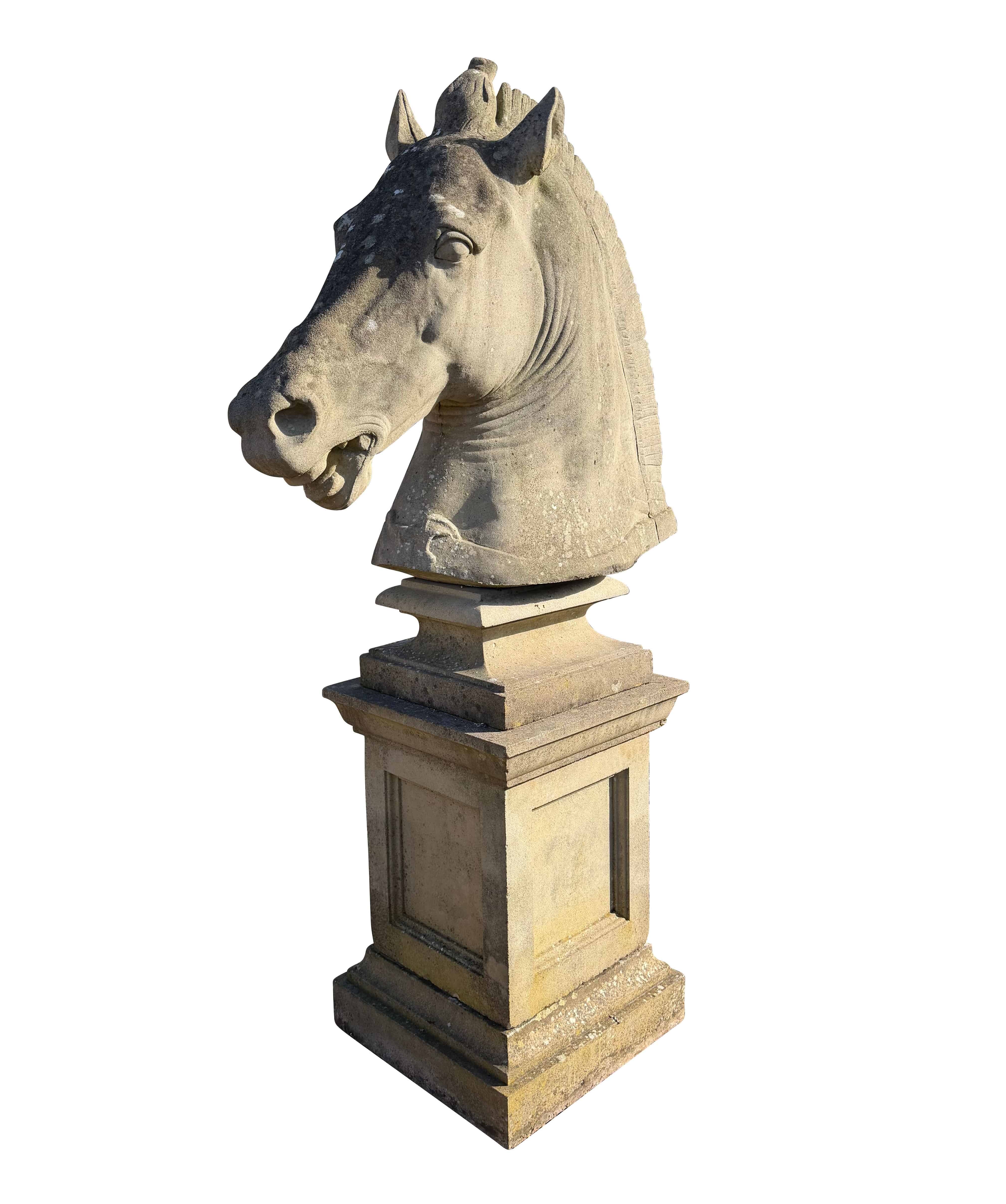 Reclaimed Haddonstone Garden Horse Bust On Plinth