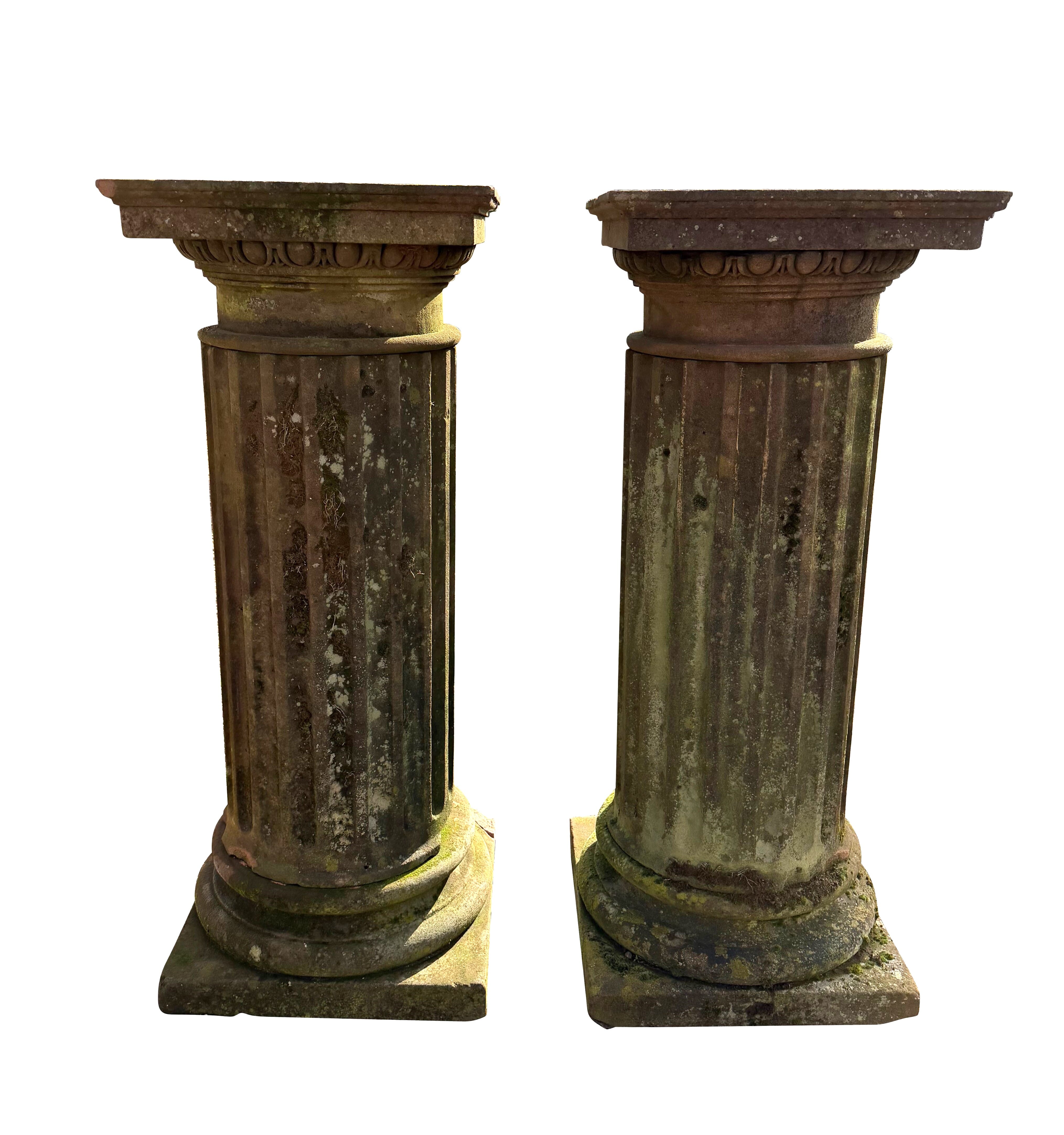 Exceptional Pair of Hand Carved Stone Garden Plinths - psp1