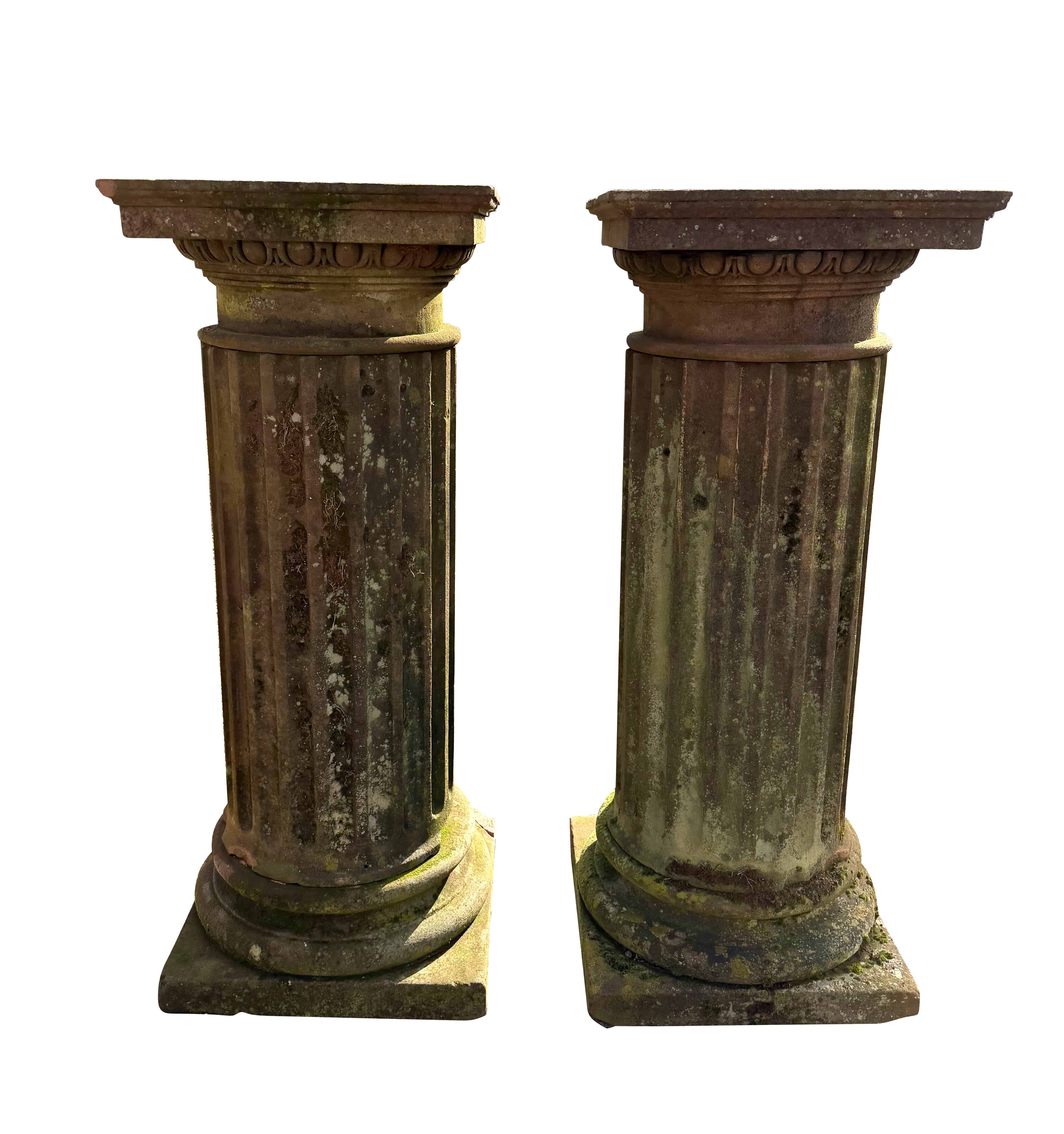 Exceptional Pair of Hand Carved Stone Garden Plinths