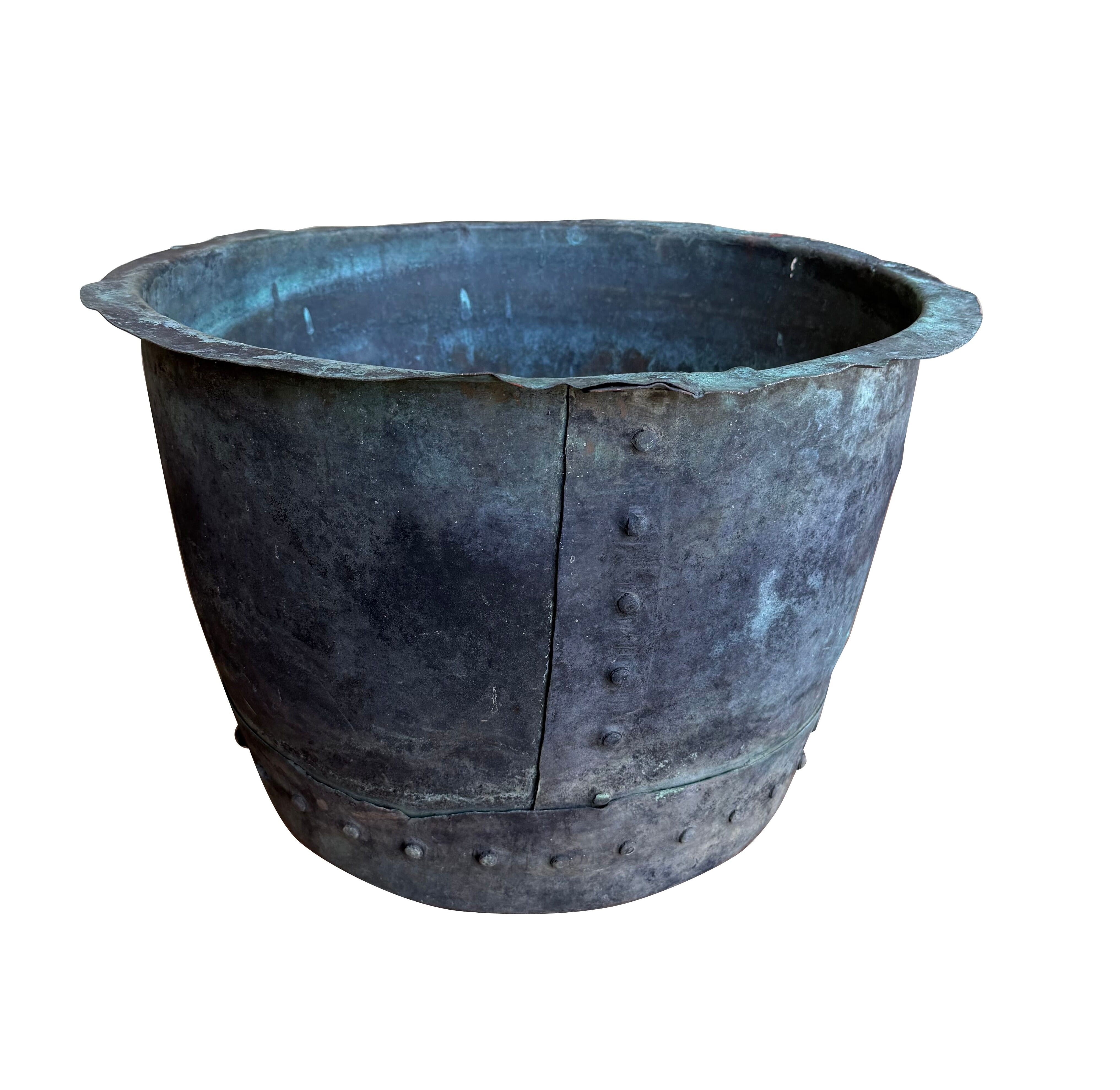 Victorian Old Verdigris Copper Garden Pot / Planter - 11036
