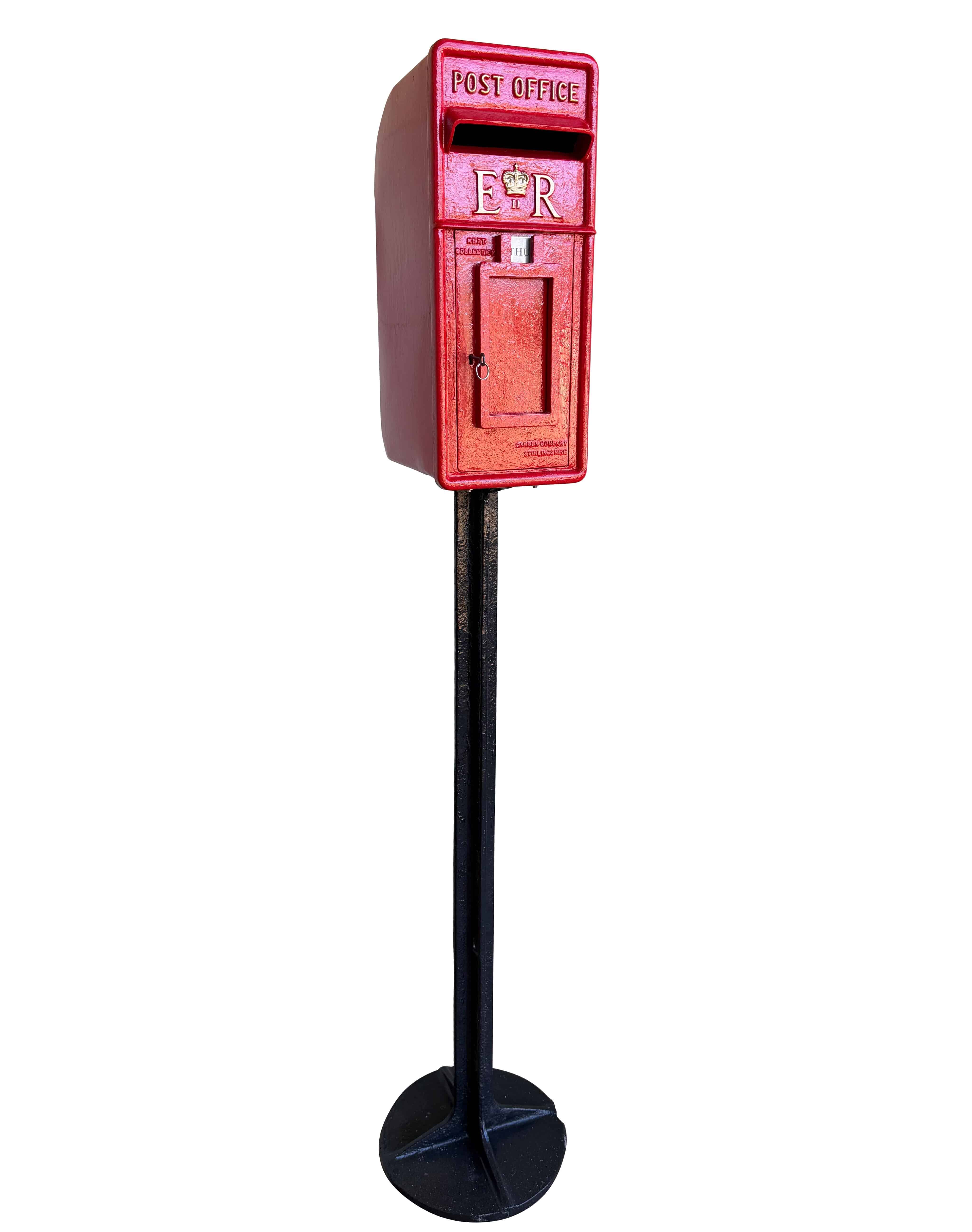 Original Post Office ER II Red Post Box With Cast Iron Stand