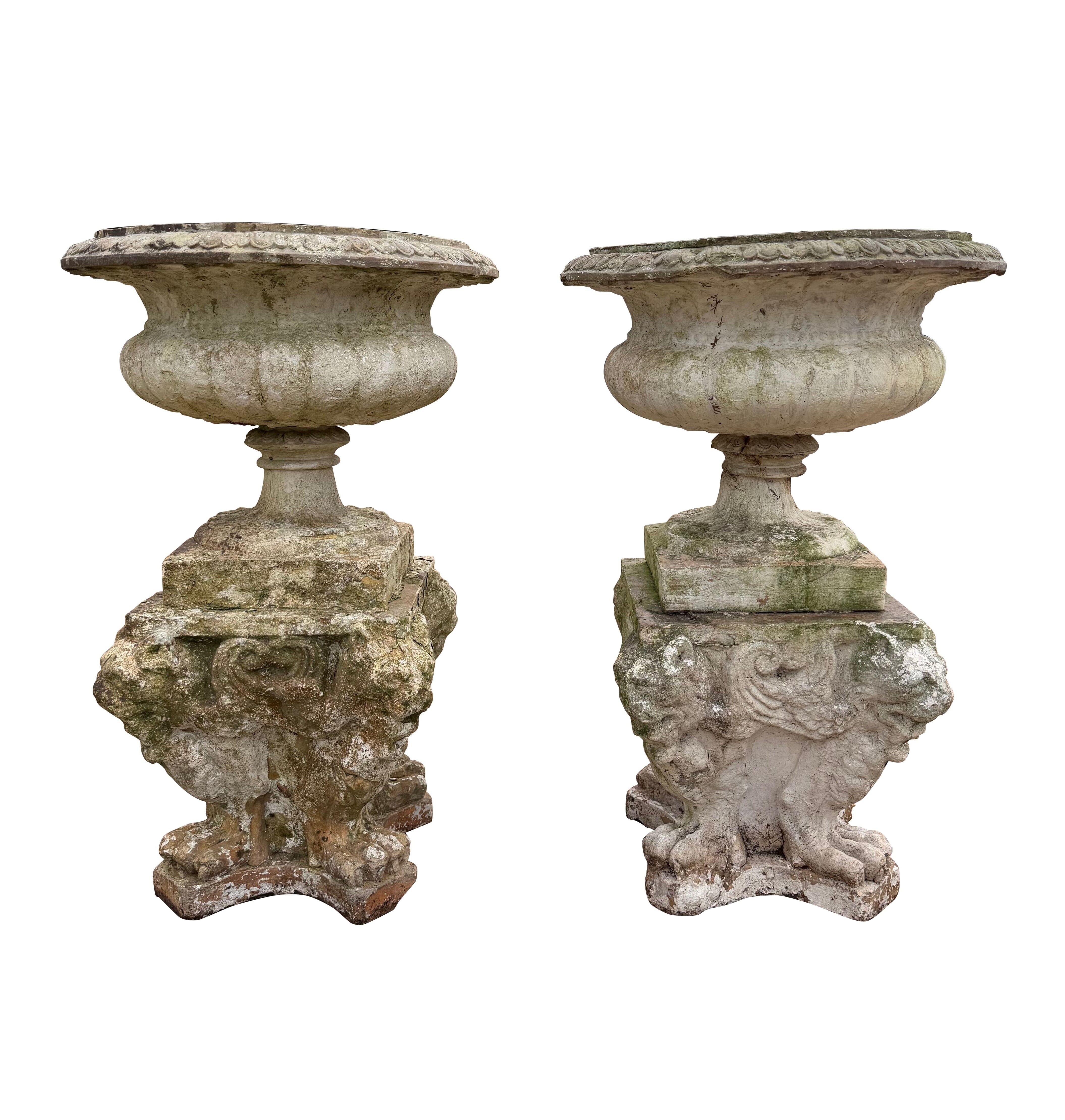 Pair of Antique Terracotta Decorative Urns / Planters - 11063
