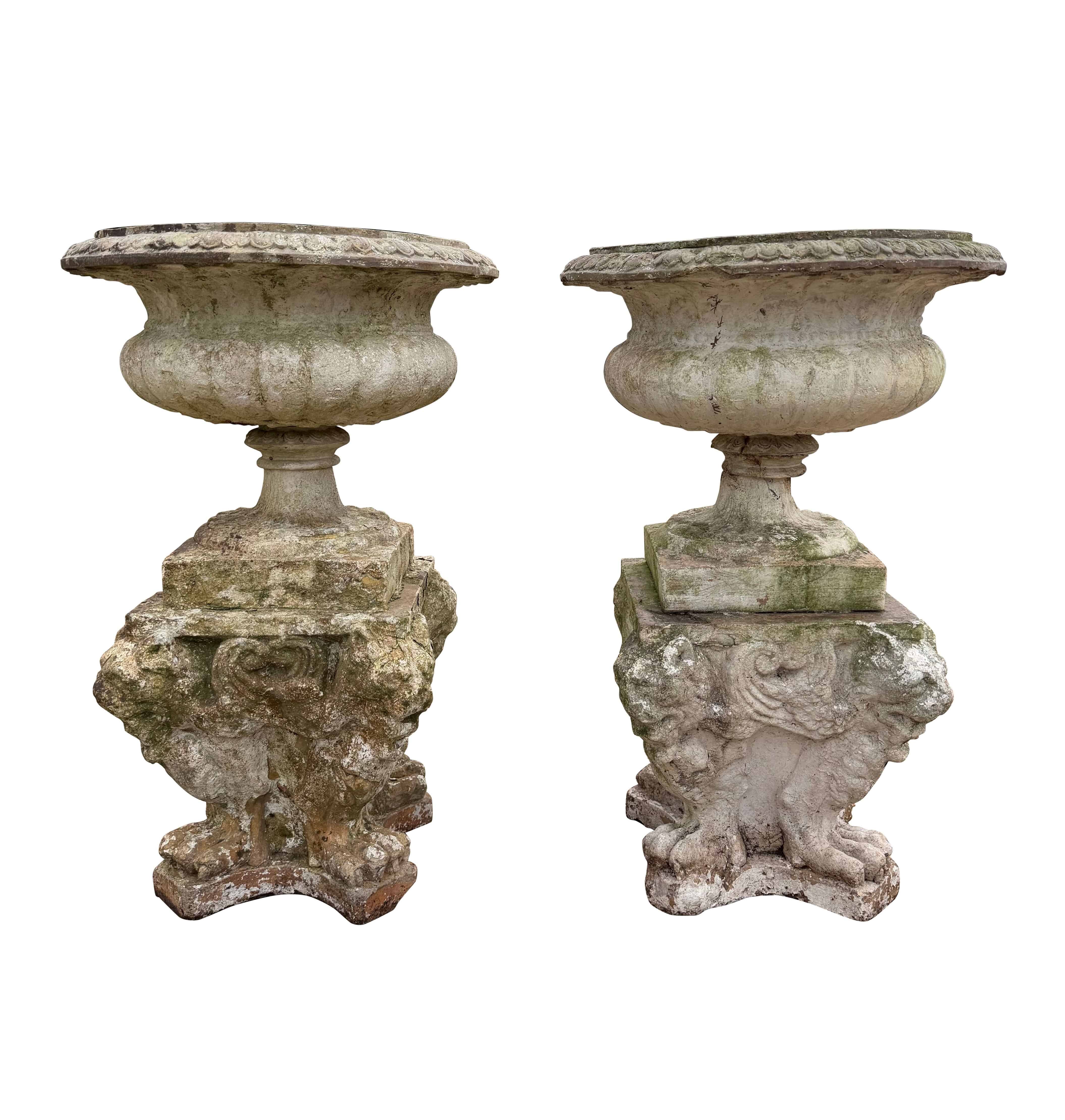 Pair of Antique Terracotta Decorative Urns / Planters