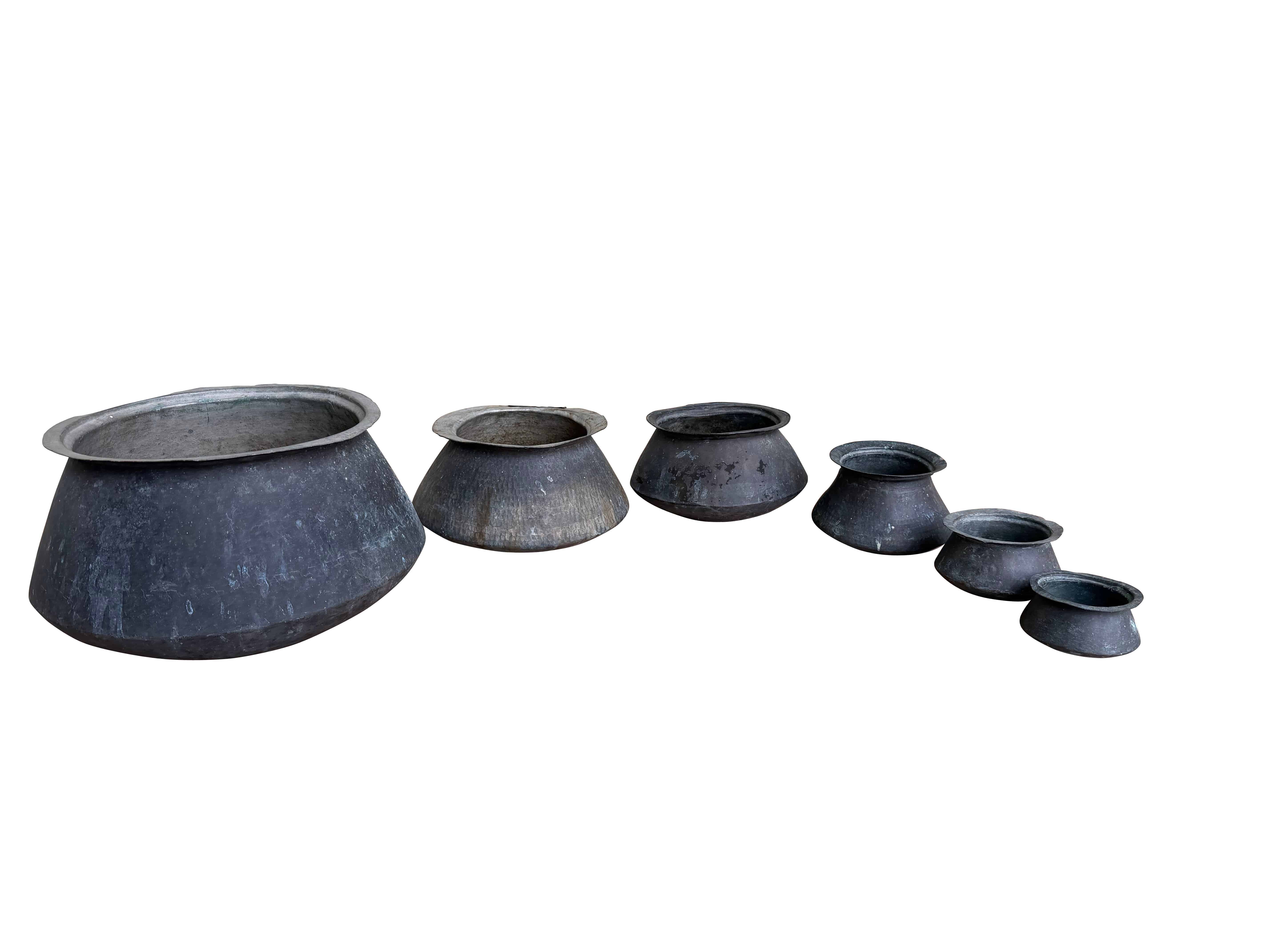 Set of 6 Victorian Copper Garden Pots / Planters