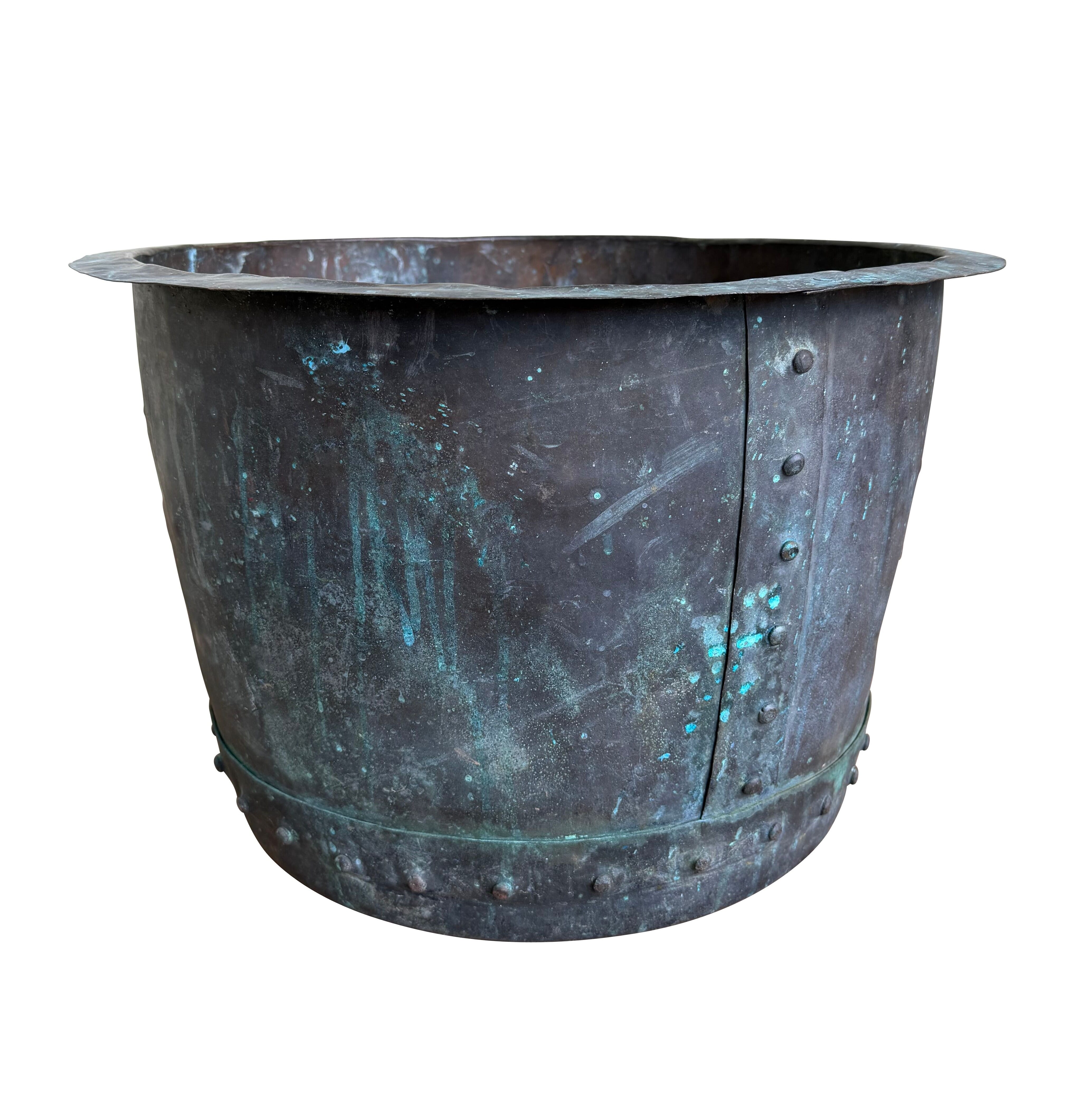 Victorian Old Verdigris Copper Garden Pot / Planter - 11066