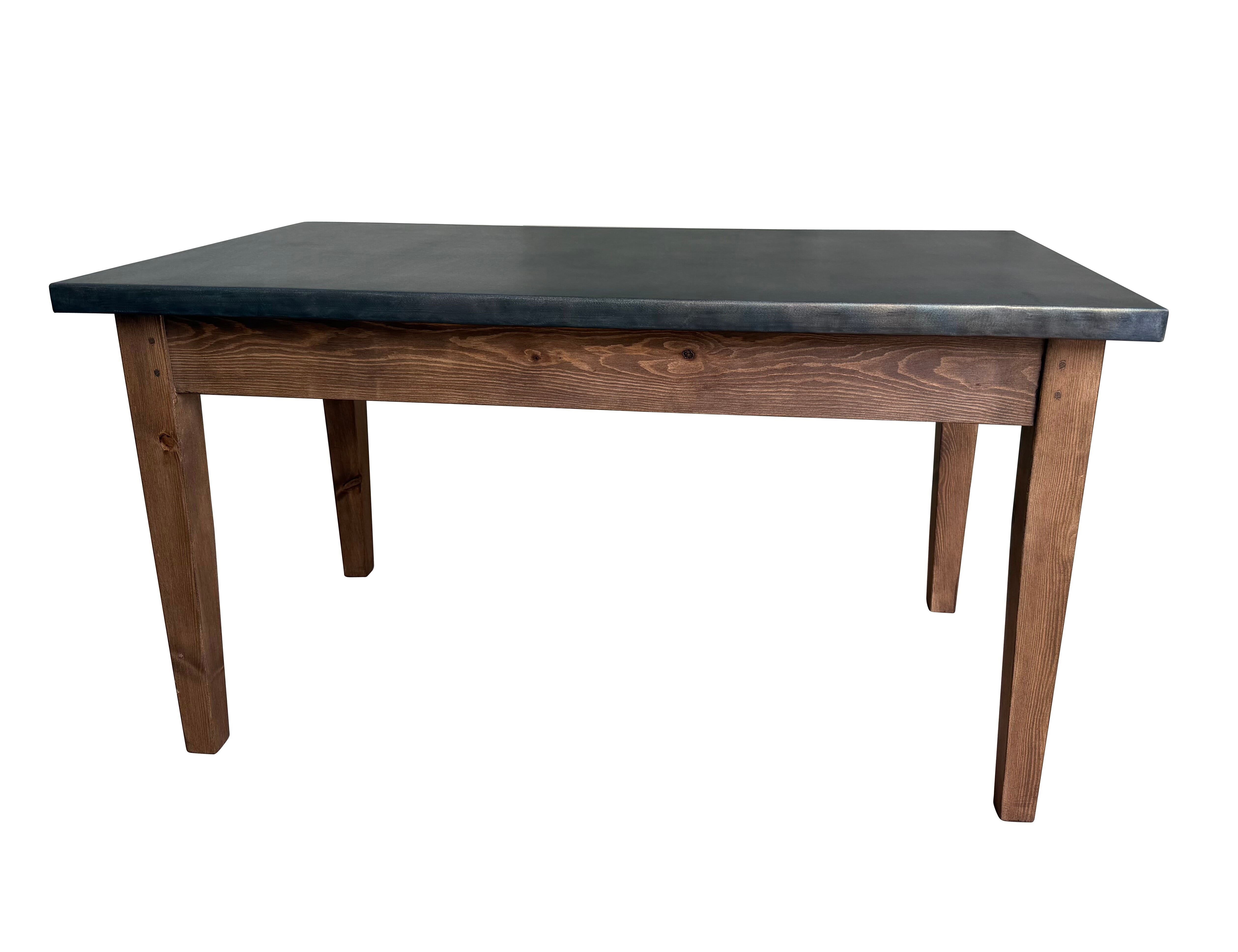 Handmade Zinc Top Dining Table With Waxed Wooden Base - D2349