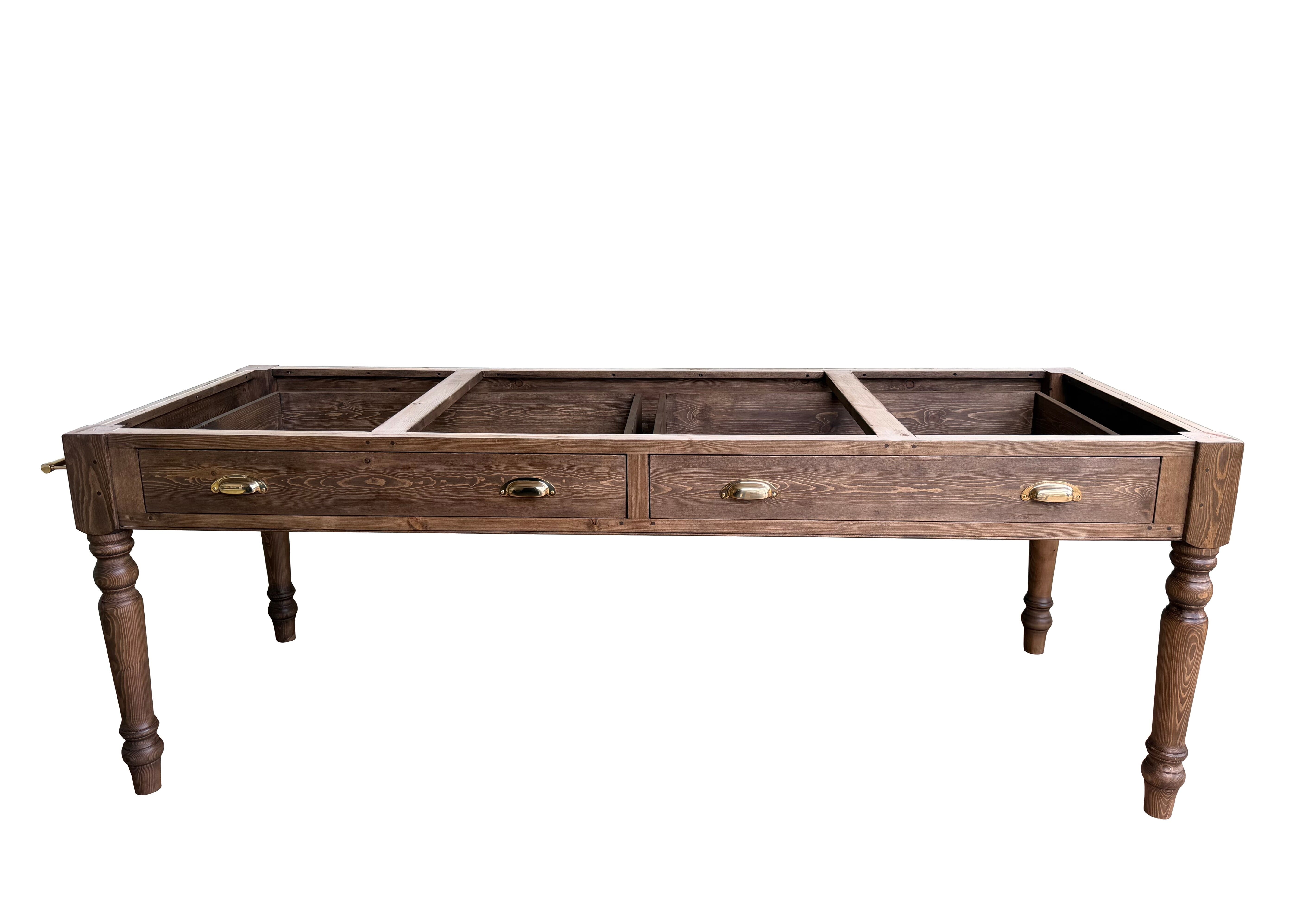 Handmade Kitchen Waxed Table Base Only With Pull Drawers - D2350