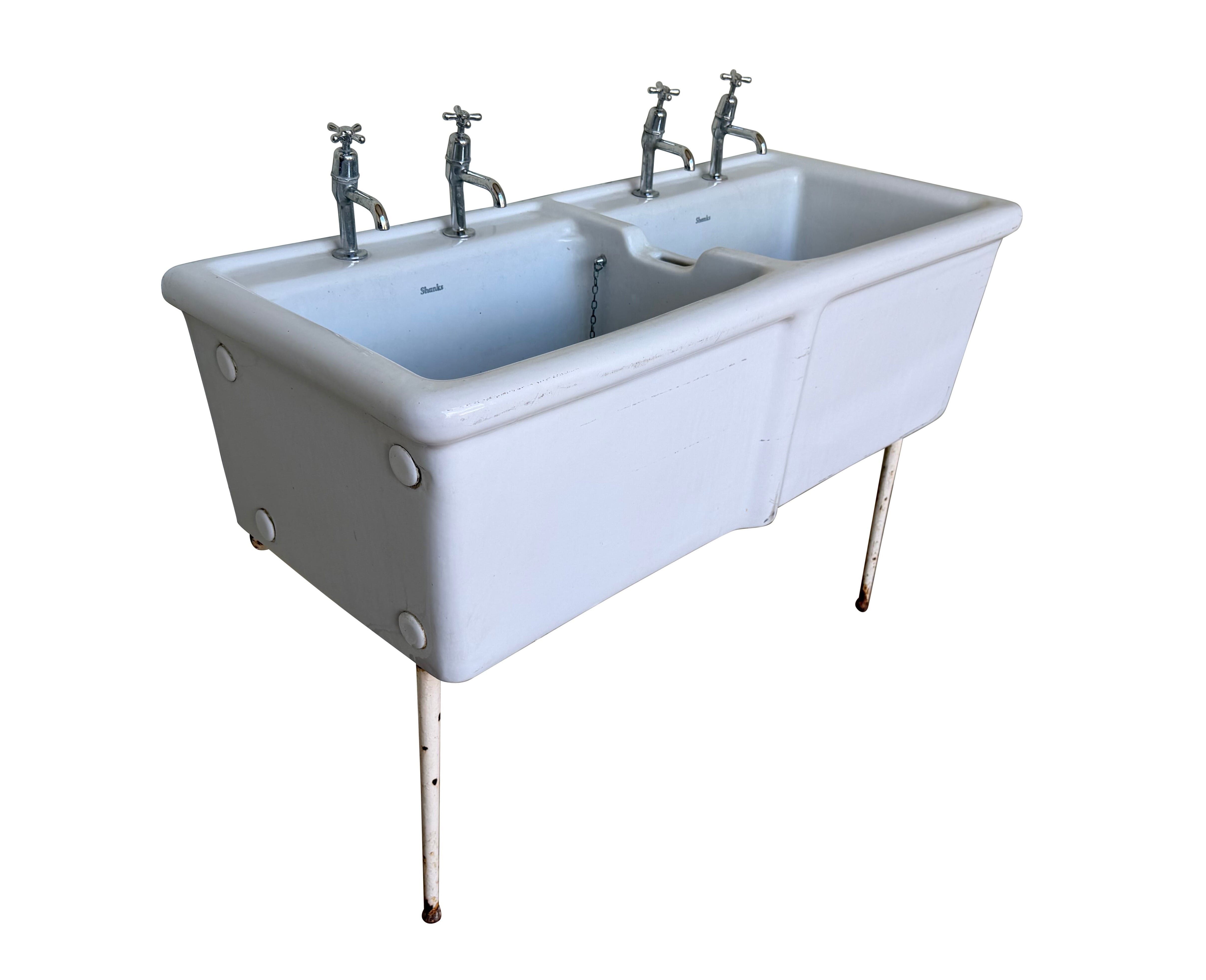 Original Reclaimed Shanks Laundry / Sink on Cast Iron Legs - 11061