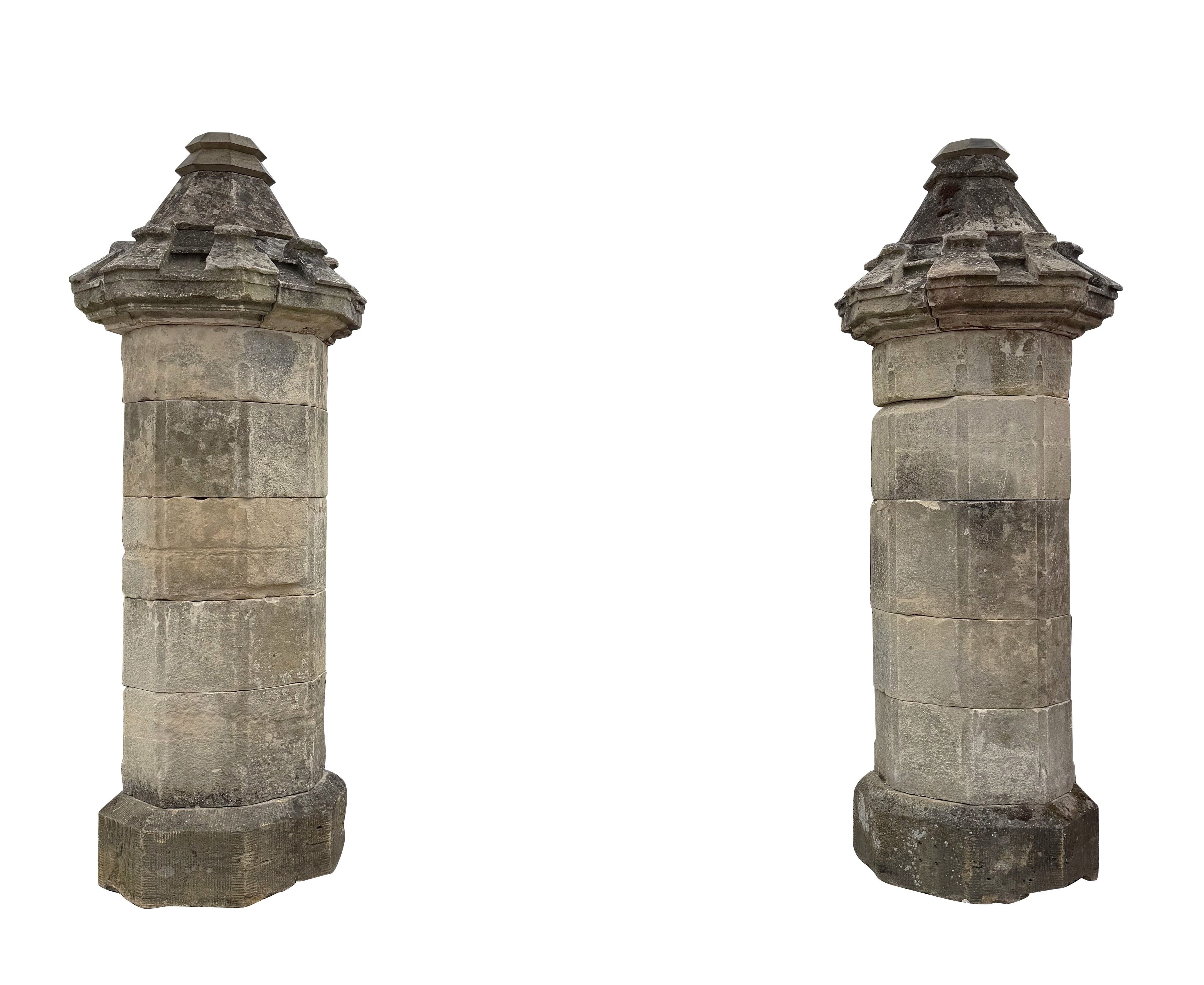 Enormous Victorian Hand Carved Limestone Gate Posts - GP