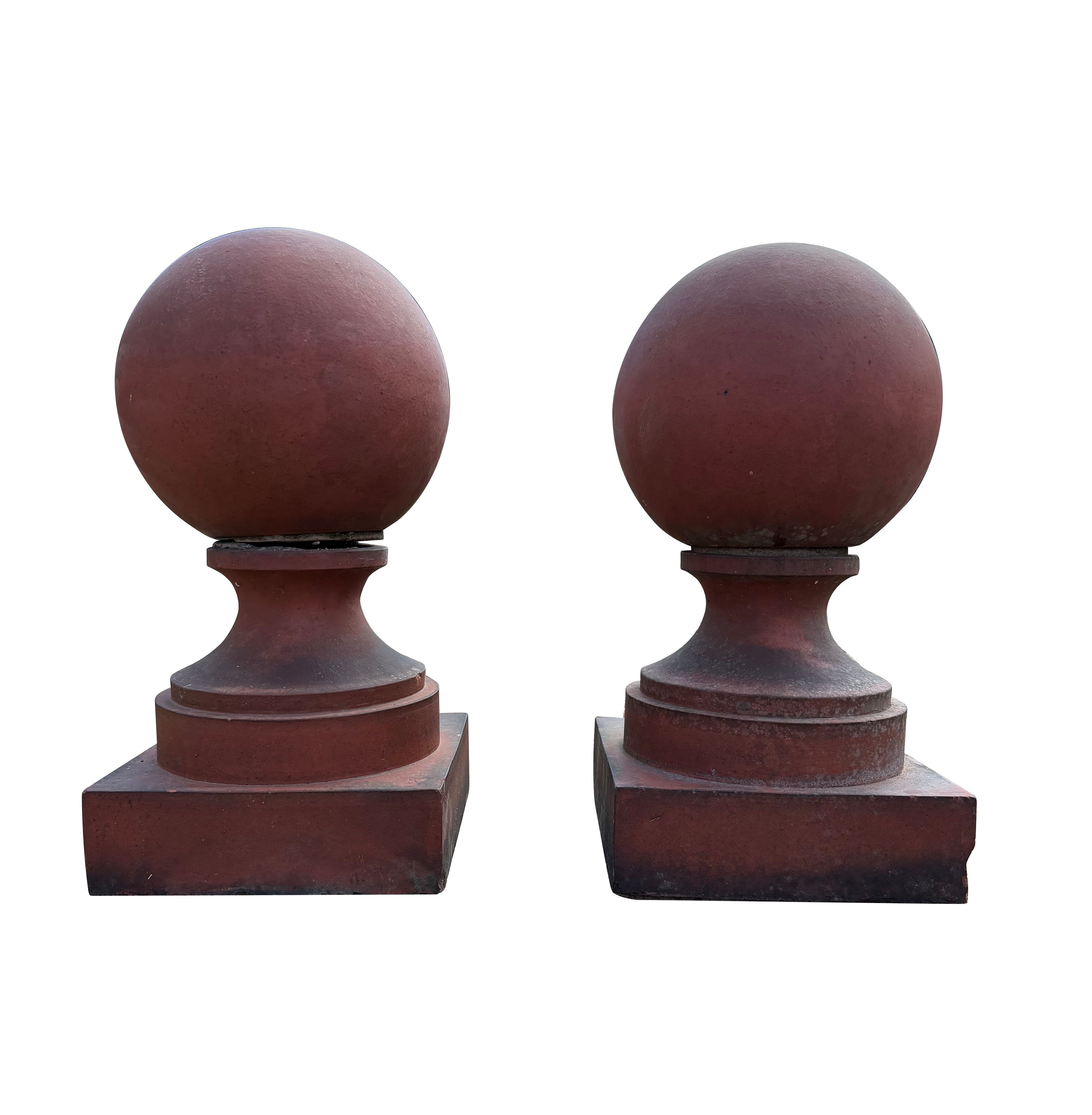 Victorian Decorative Pair of Terracotta Ball Finials - 11089