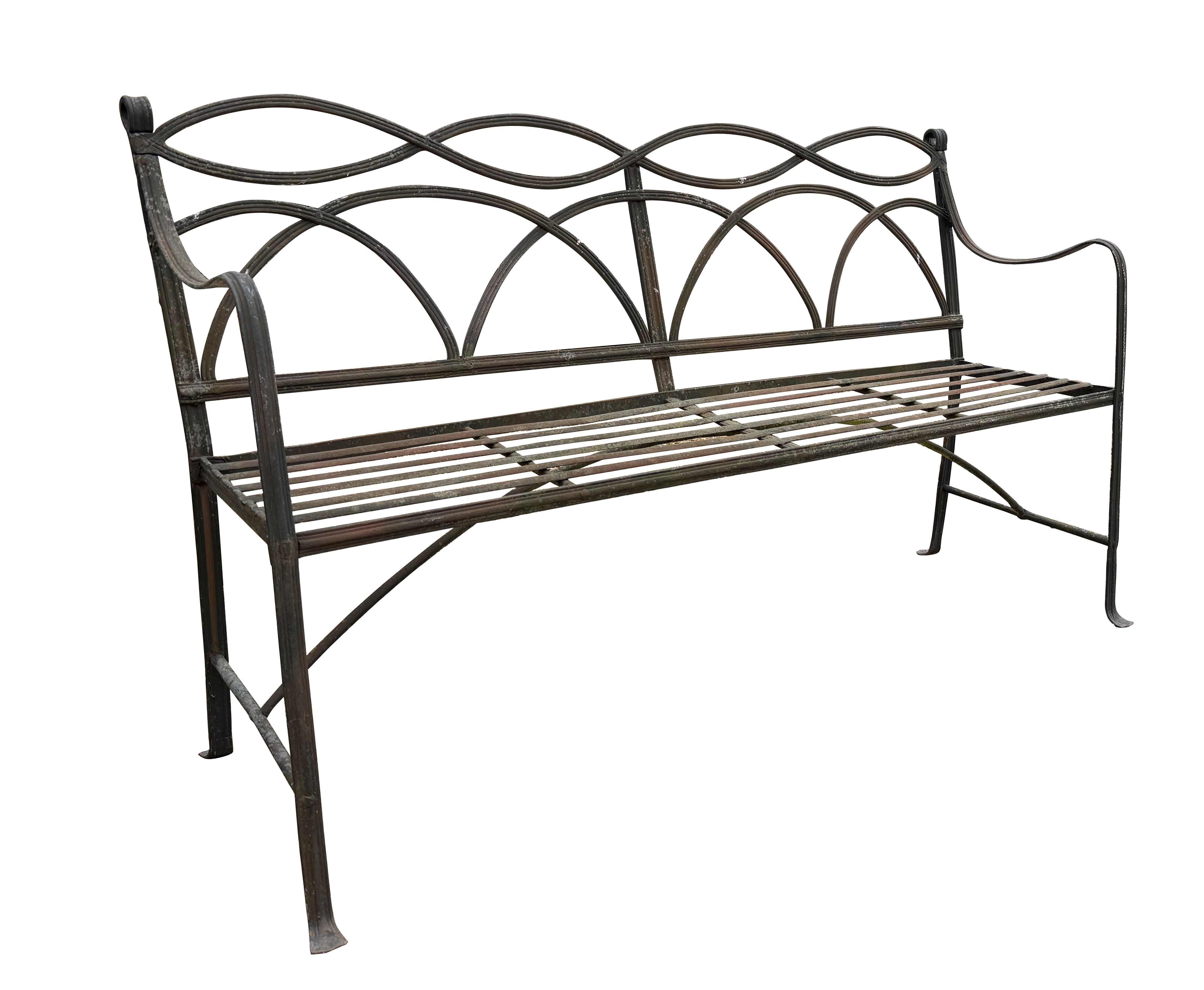 Antique Regency Reeded Wrought Iron Garden Bench - 11088