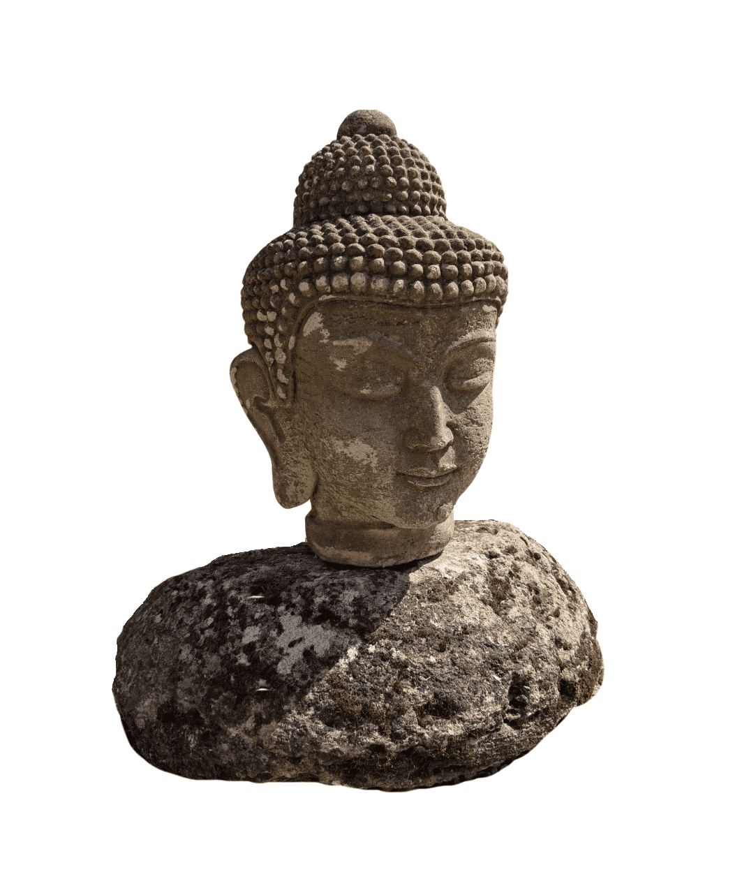 Reclaimed Garden Budha Head Statue On Stone Plinth - 11103
