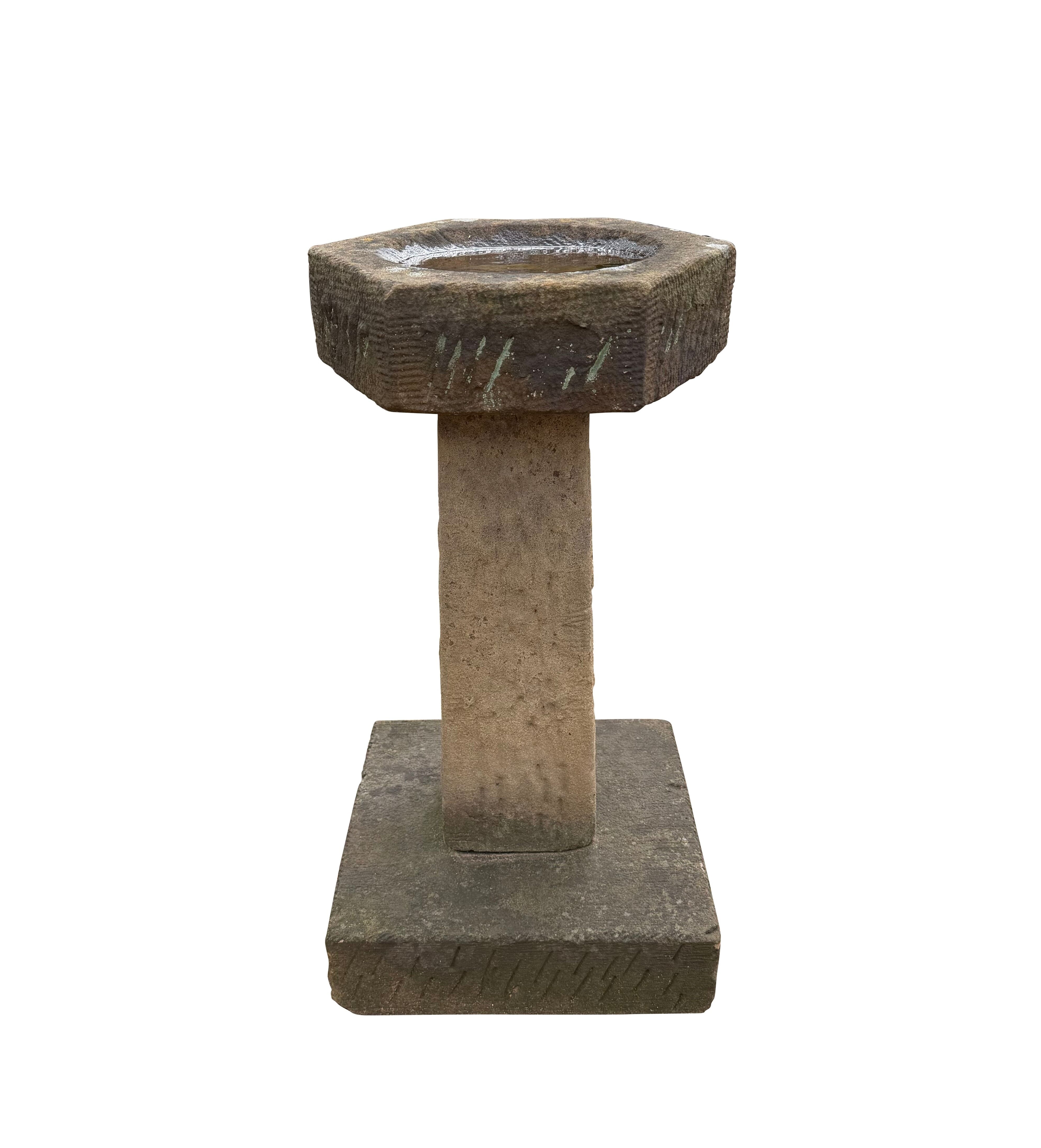 Victorian Hand Carved Hexagon Stone Garden Bird Bath - 11114