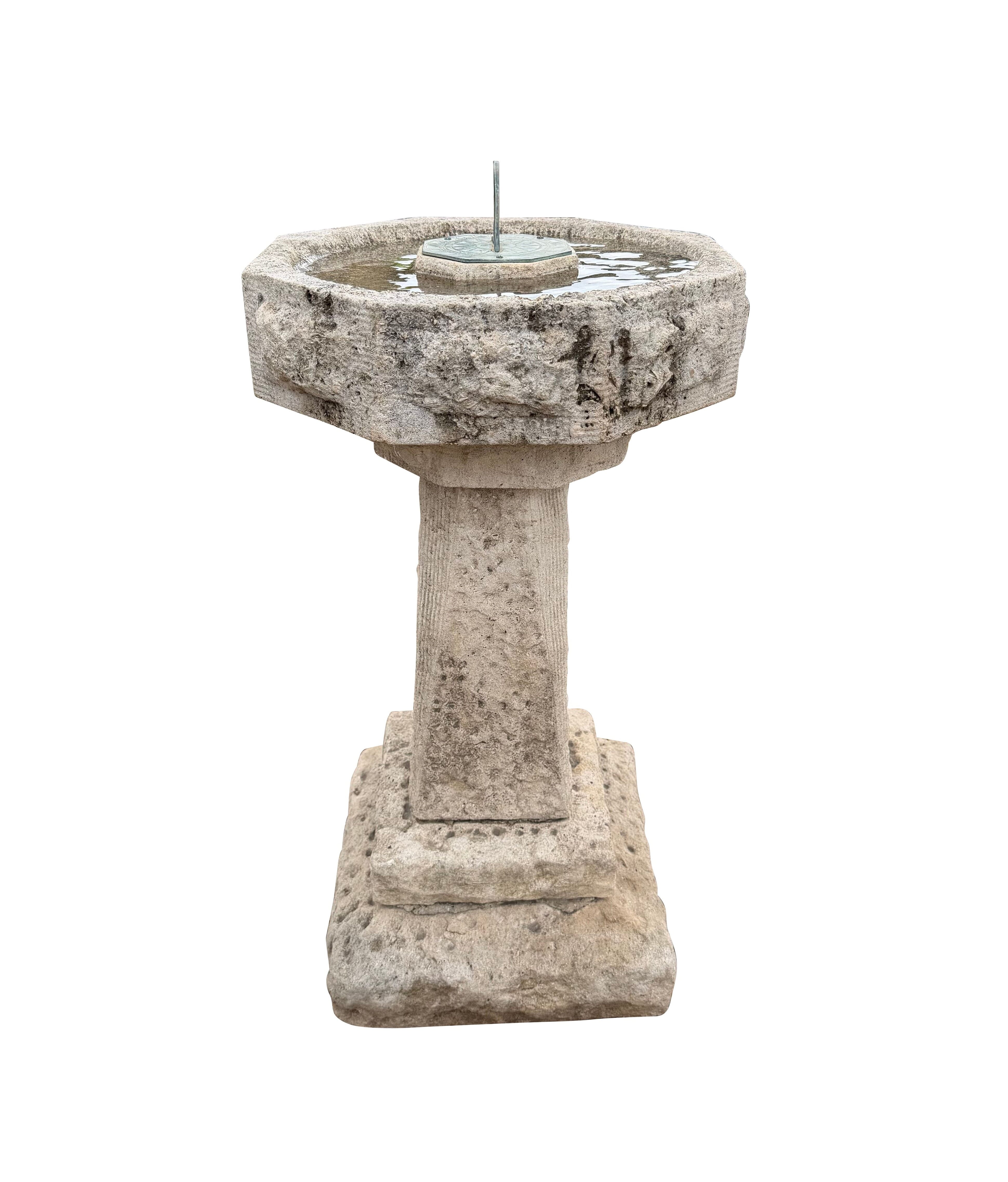 Reclaimed Garden Limestone Bird Bath and Sundial - 11131