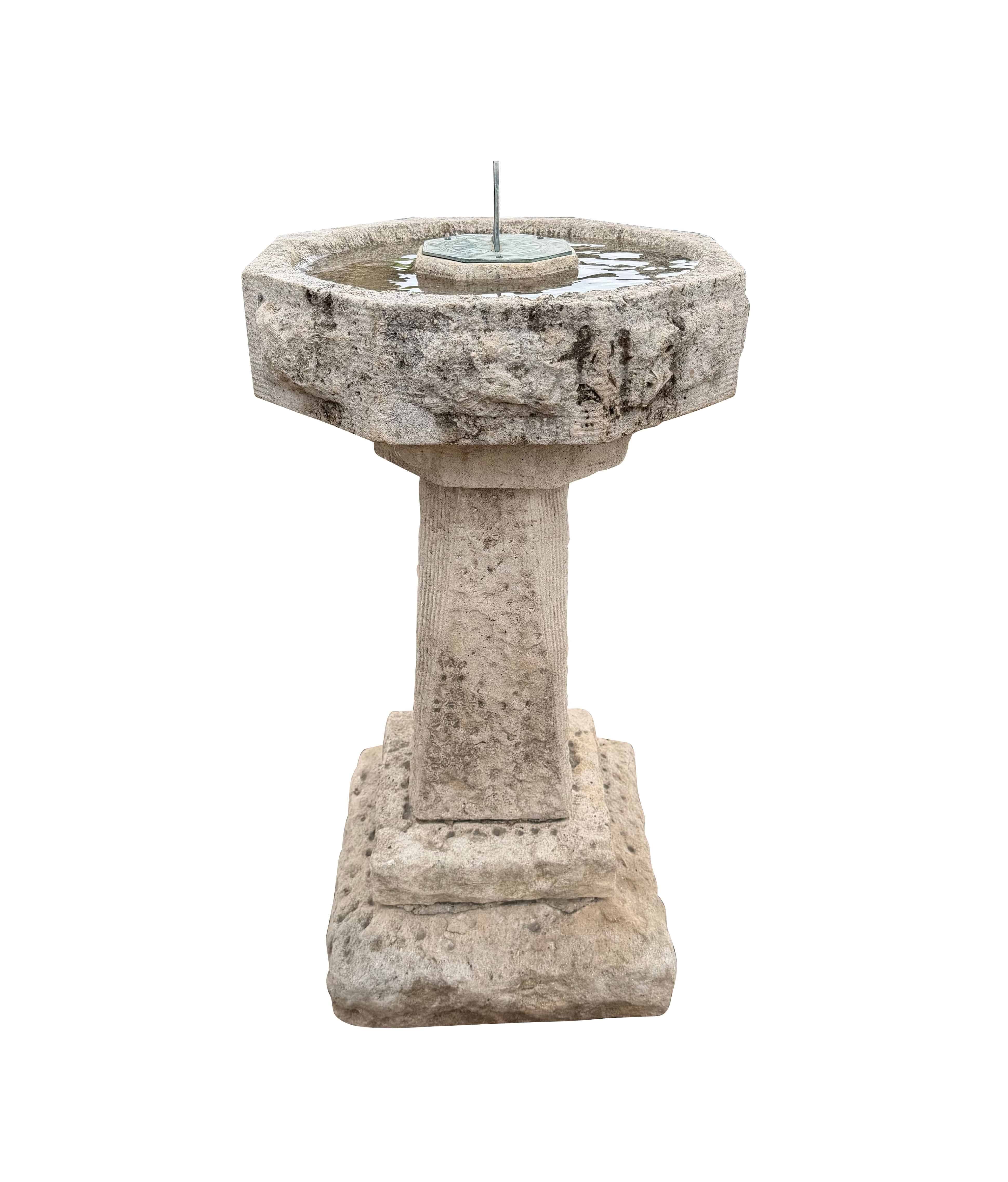 Reclaimed Garden Limestone Bird Bath and Sundial