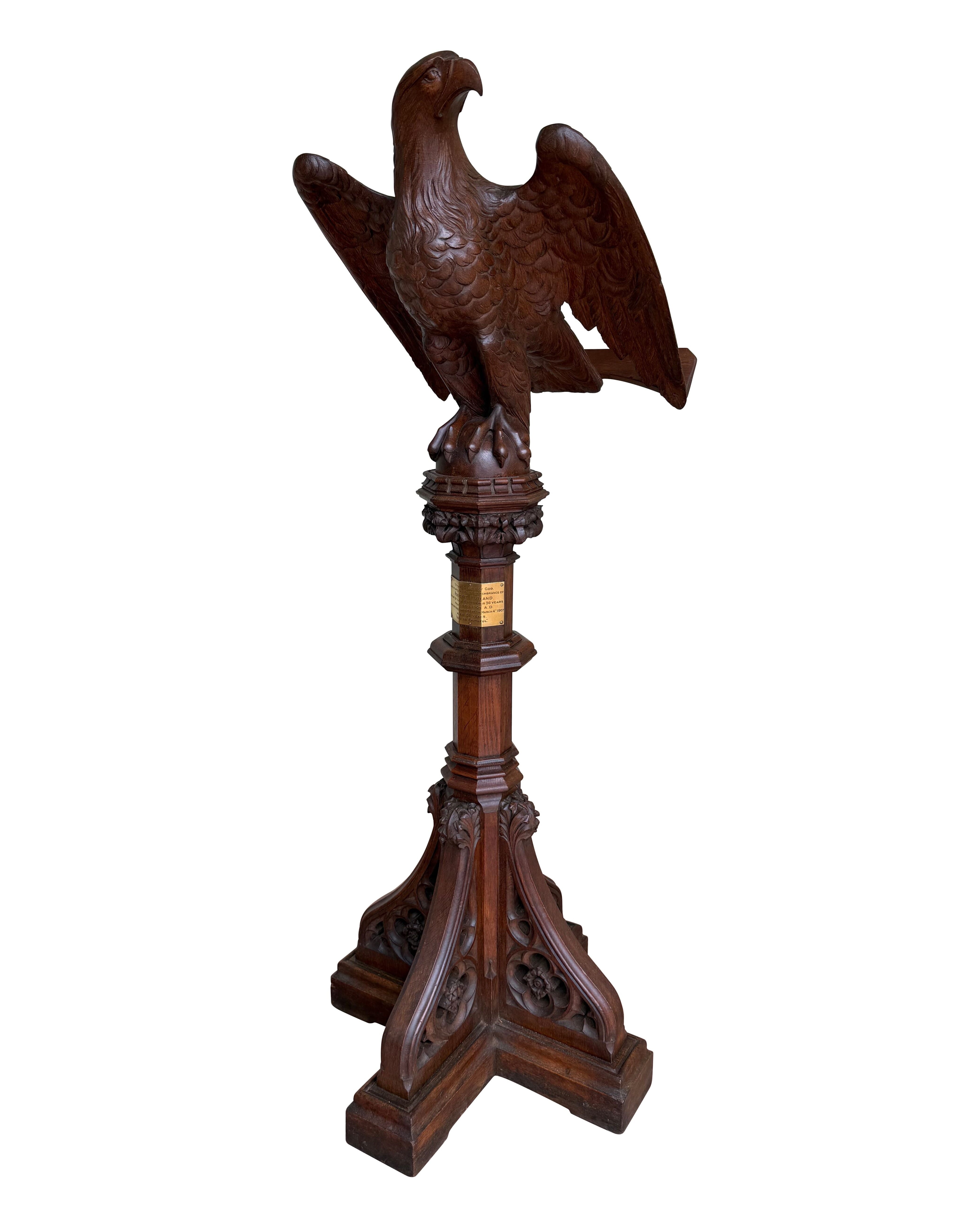 Antique Church Carved Oak Eagle Lectern - 11083
