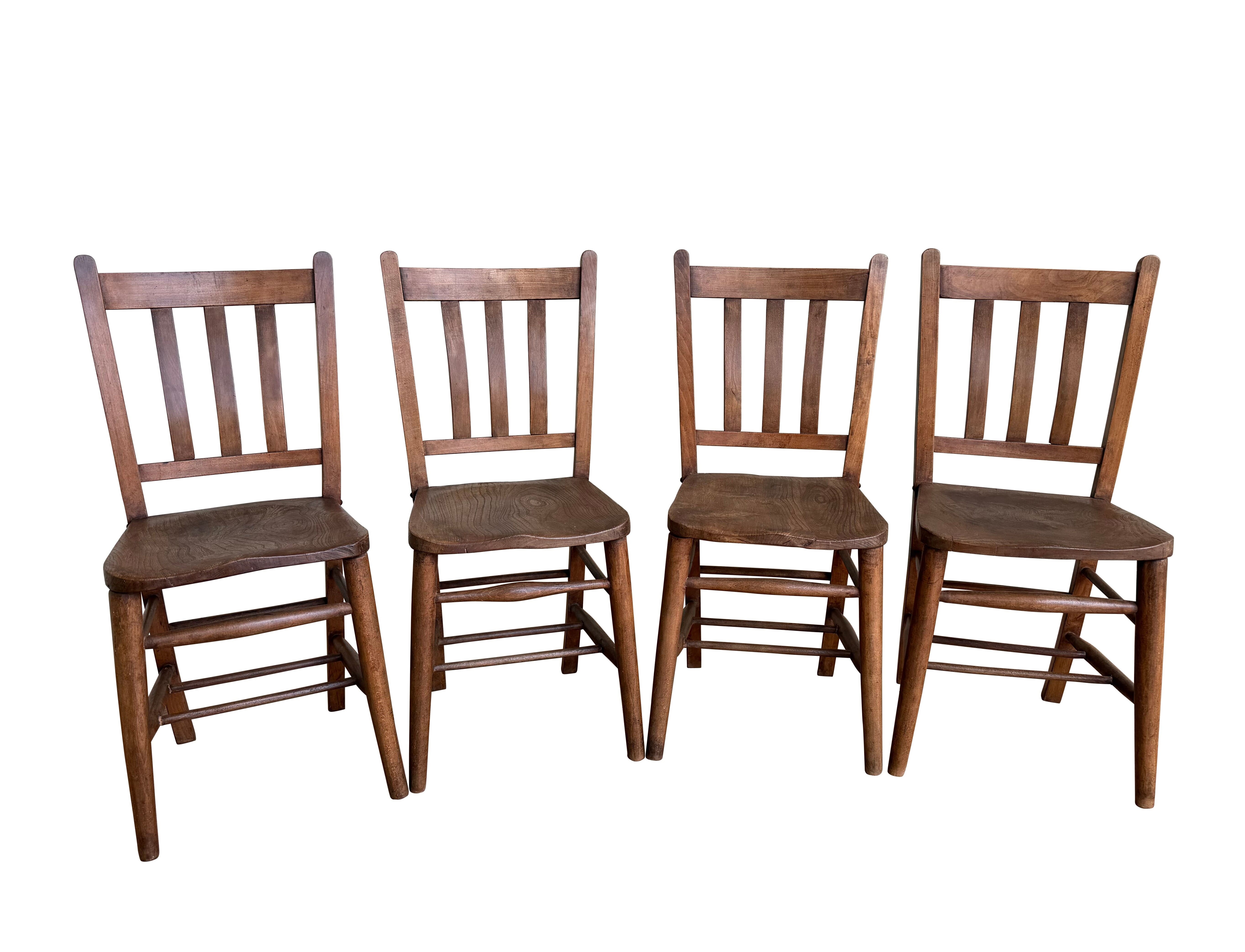 Antique Reclaimed Set of 4 Beech and Elm Church Chairs - 11116