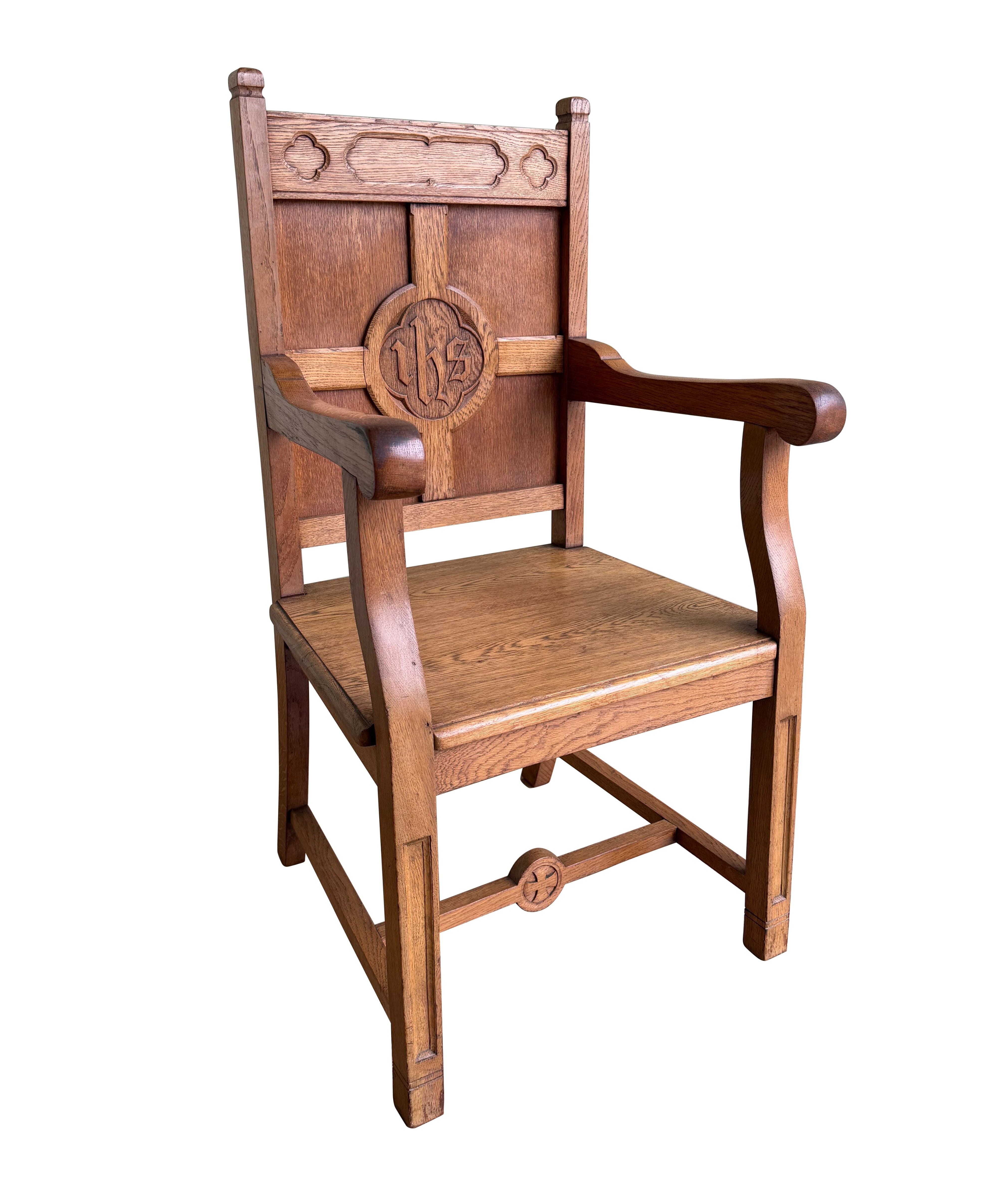 Reclaimed Ornate Oak Church Altar Carver Chair - 11126B