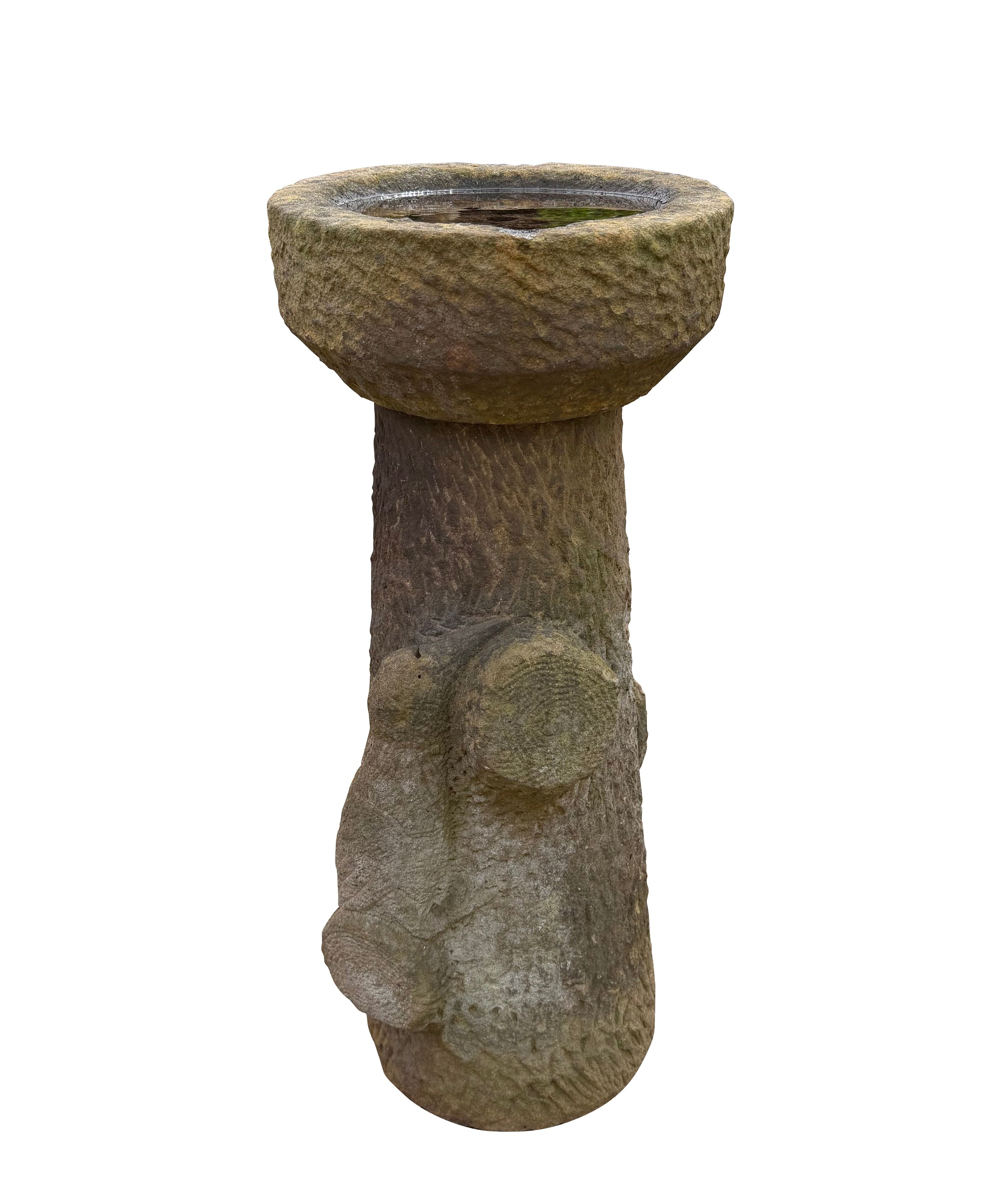 Victorian Hand Carved Bird Bath With a Woodpecker Detail - 11133