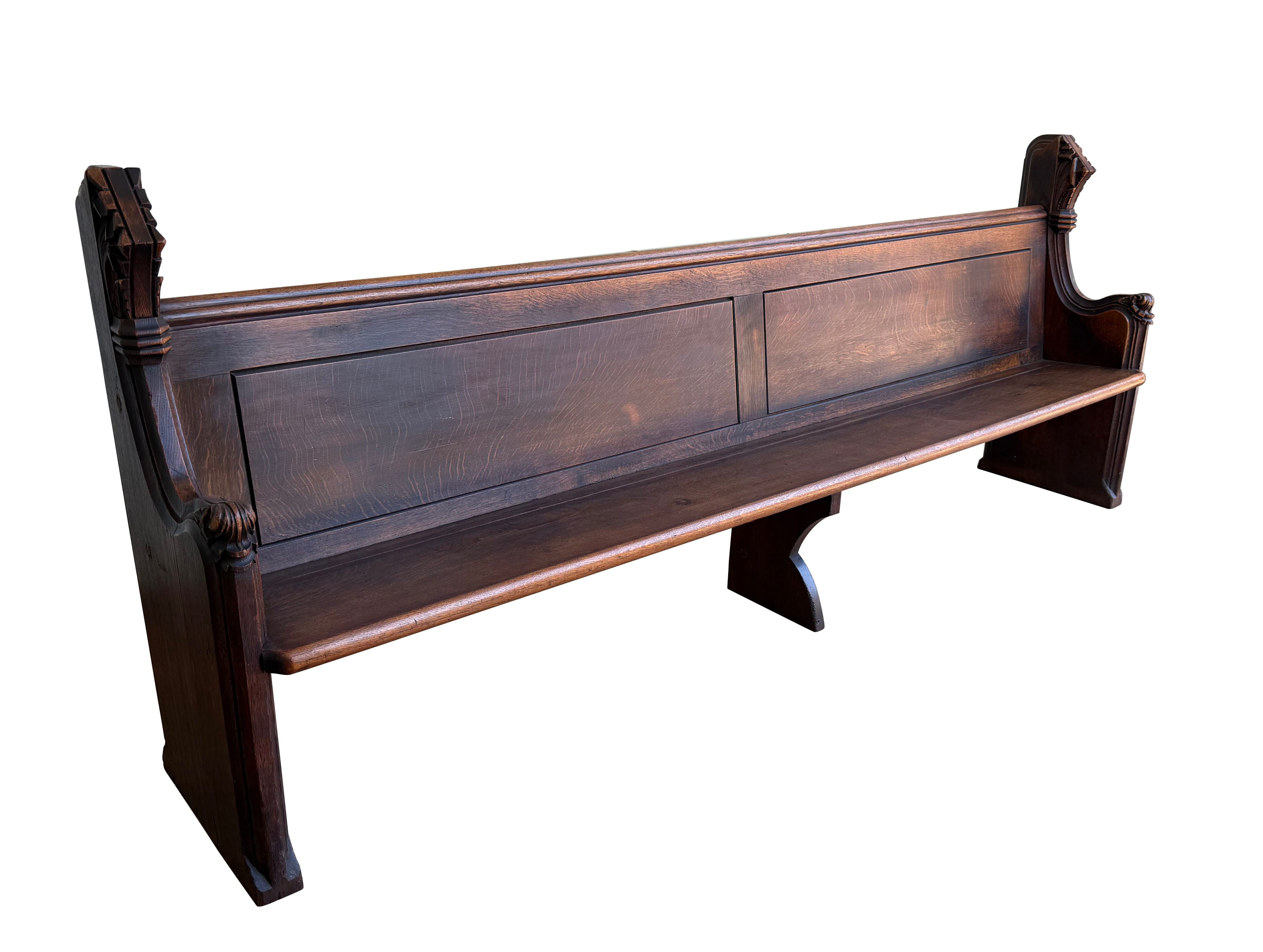 Reclaimed Antique Ornate Solid Oak Church or Chapel Pew - 11136B