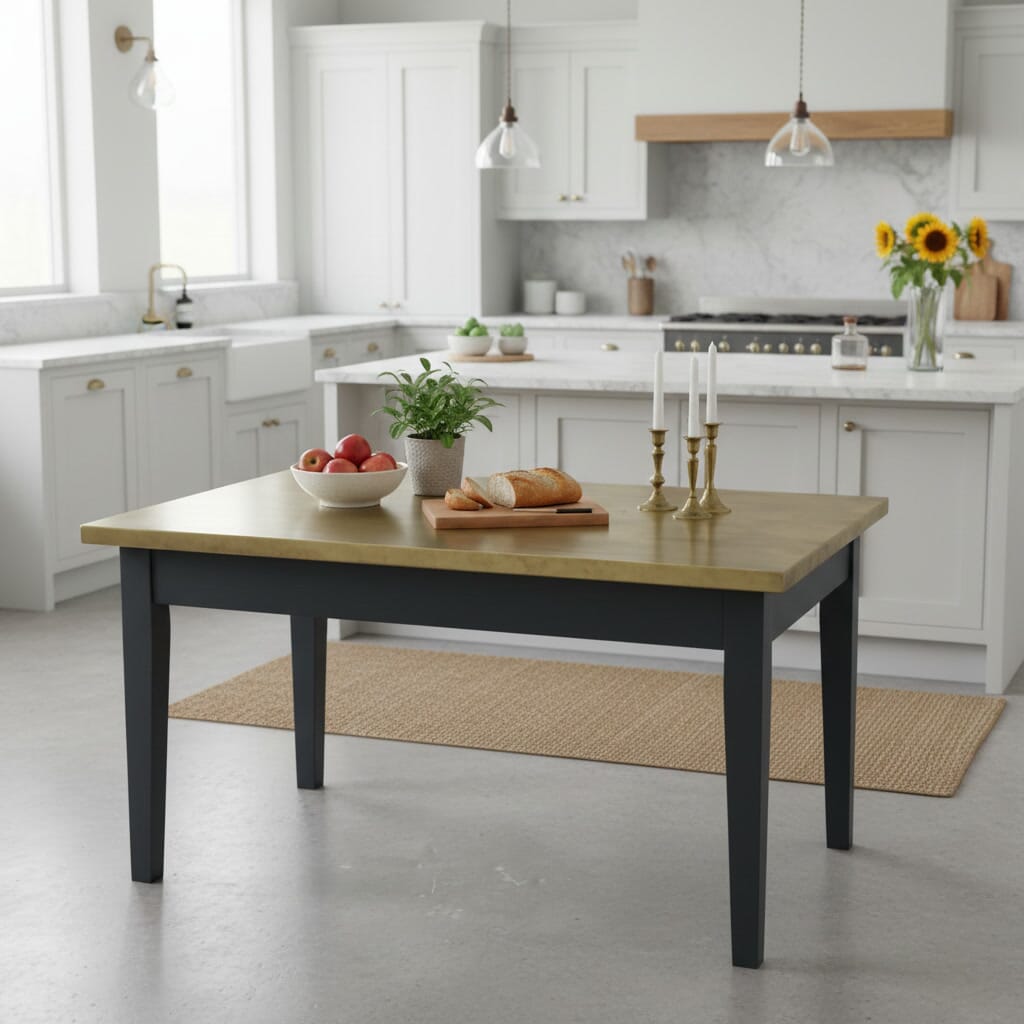 Handmade Antiqued Brass Kitchen Table & Detachable Legs - D1724