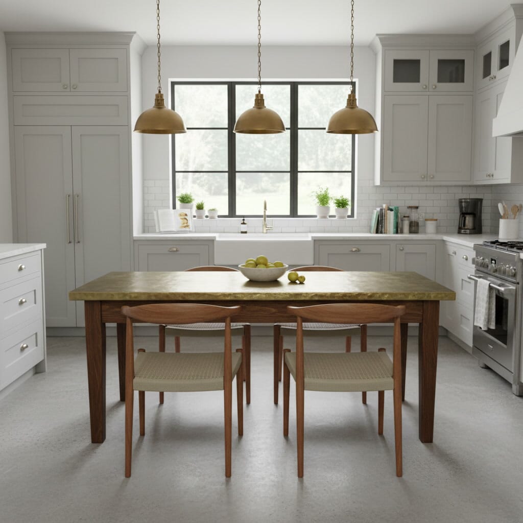 Bespoke Matt Brass Kitchen Table With Dark Waxed Base - D1850