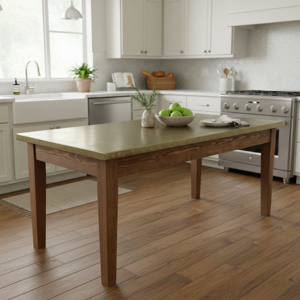 Bespoke Antique Brass Kitchen Table With Dark Waxed Base - D1852