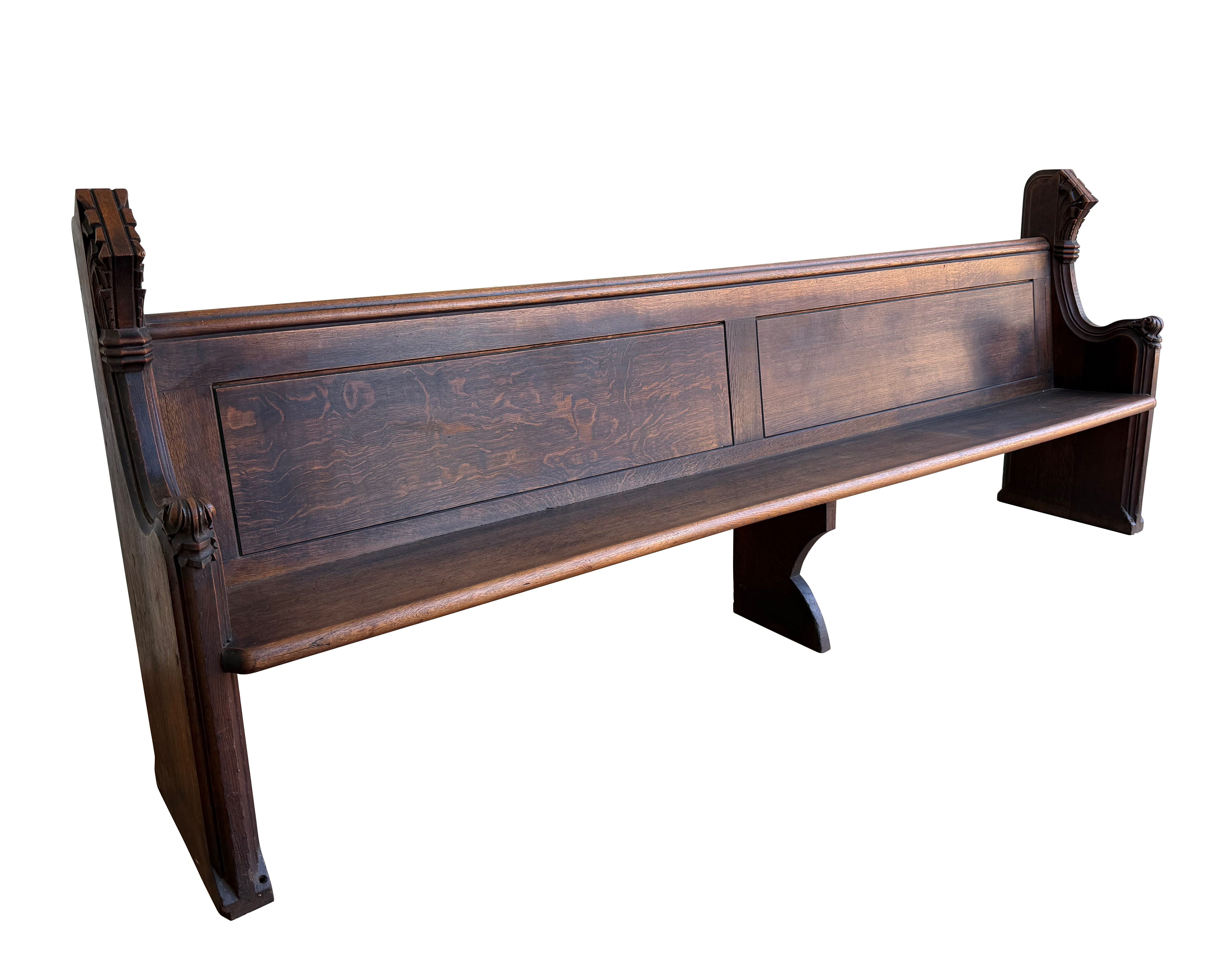 Antique Solid Oak Reclaimed Ornate Church or Chapel Pew - 11136D