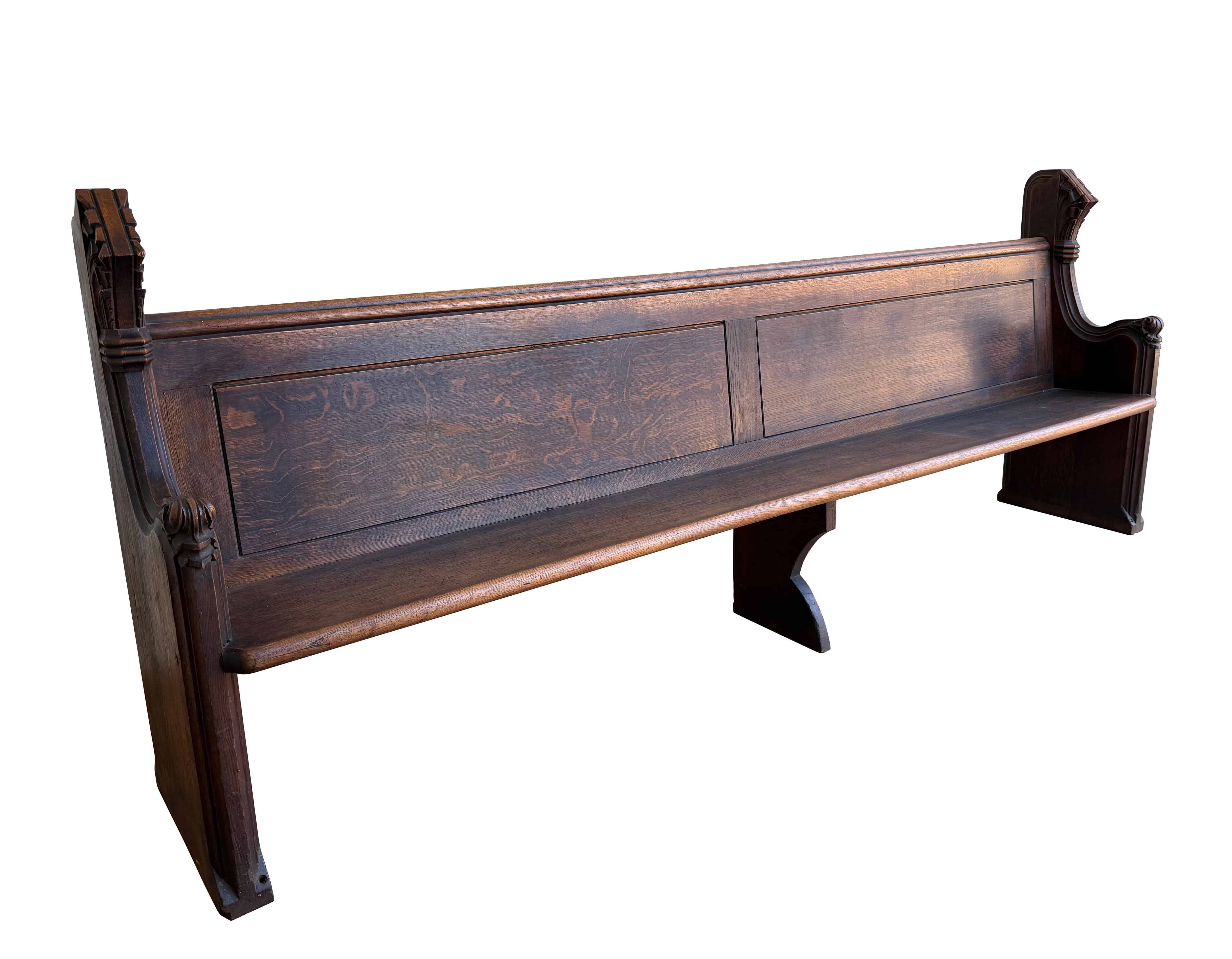 Antique Solid Oak Reclaimed Ornate Church or Chapel Pew