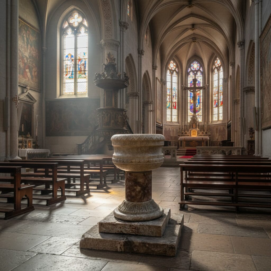 Original Carved Alabaster Reclaimed Church Font - 11181