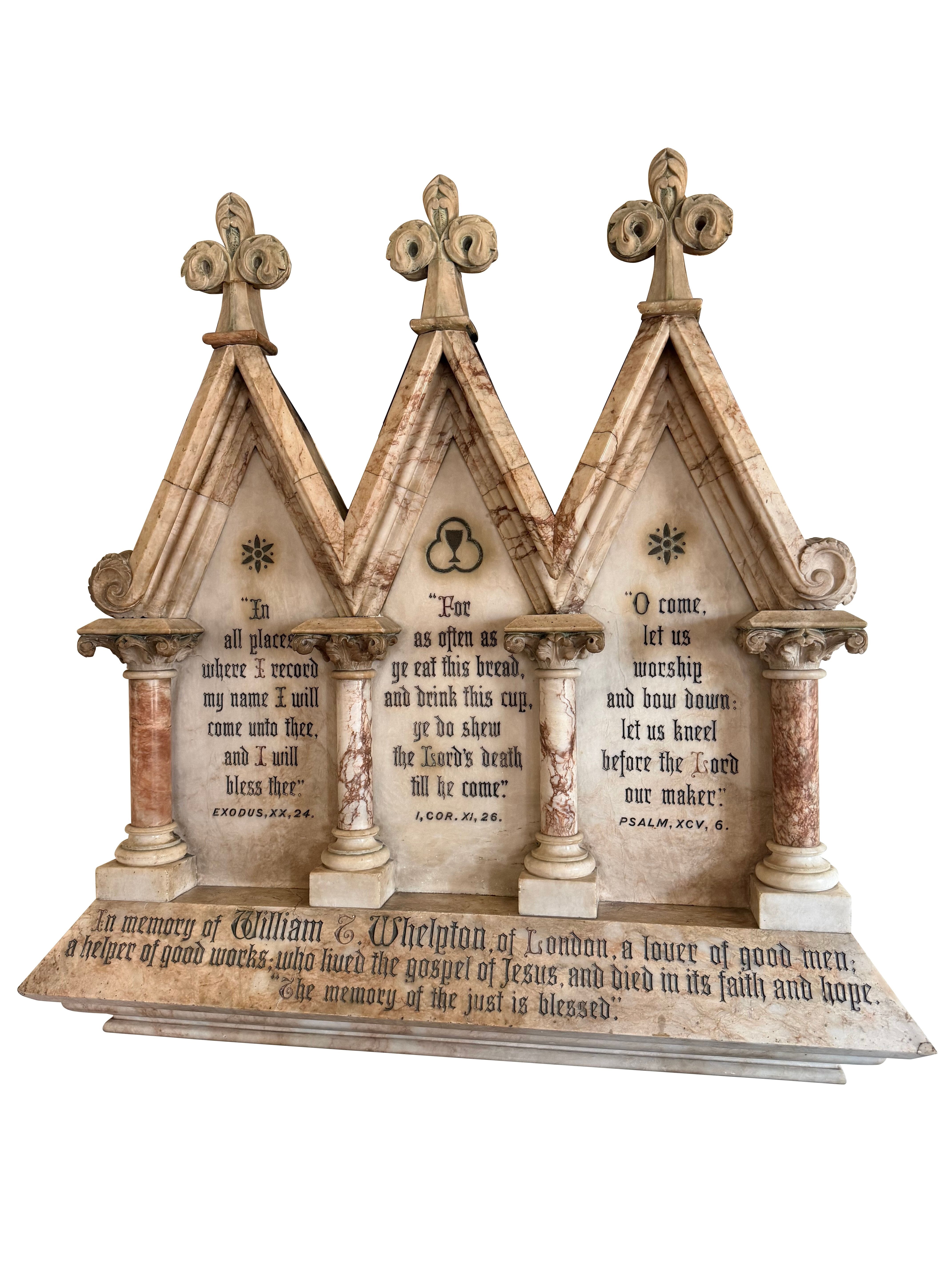Victorian Gothic Revival Carved Alabaster Memorial Tablet 