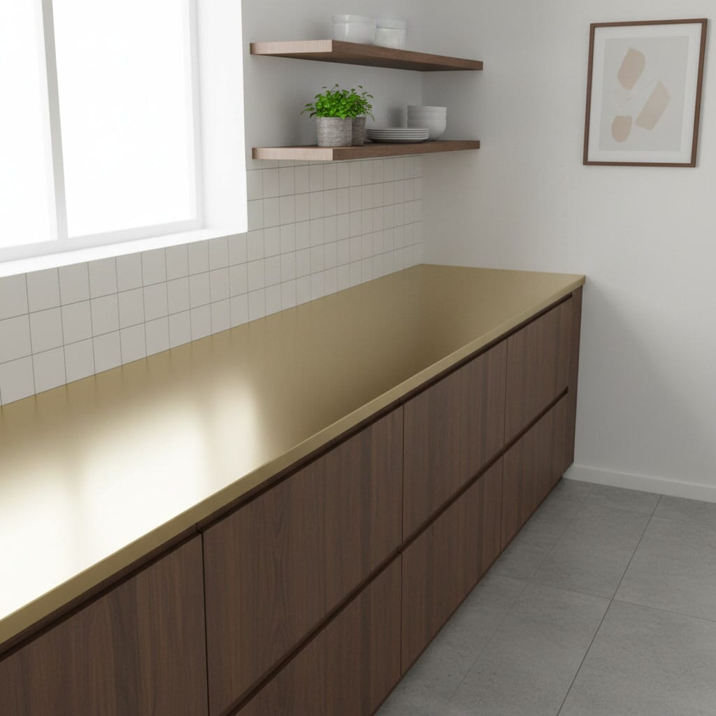 Natural Shiny Brass Bespoke Kitchen Worktop - D2371