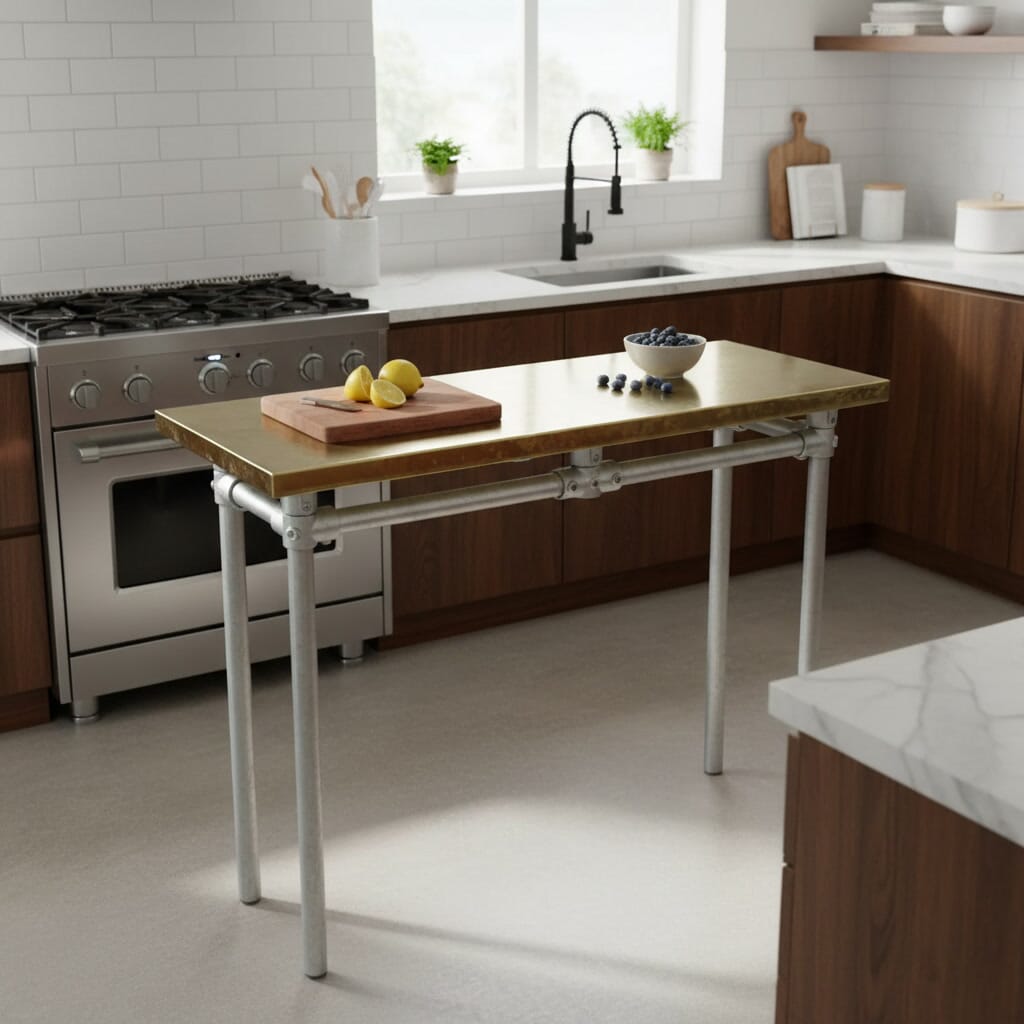 Bespoke Natural Brass Top Table & Galvanised Metal Base - D1566