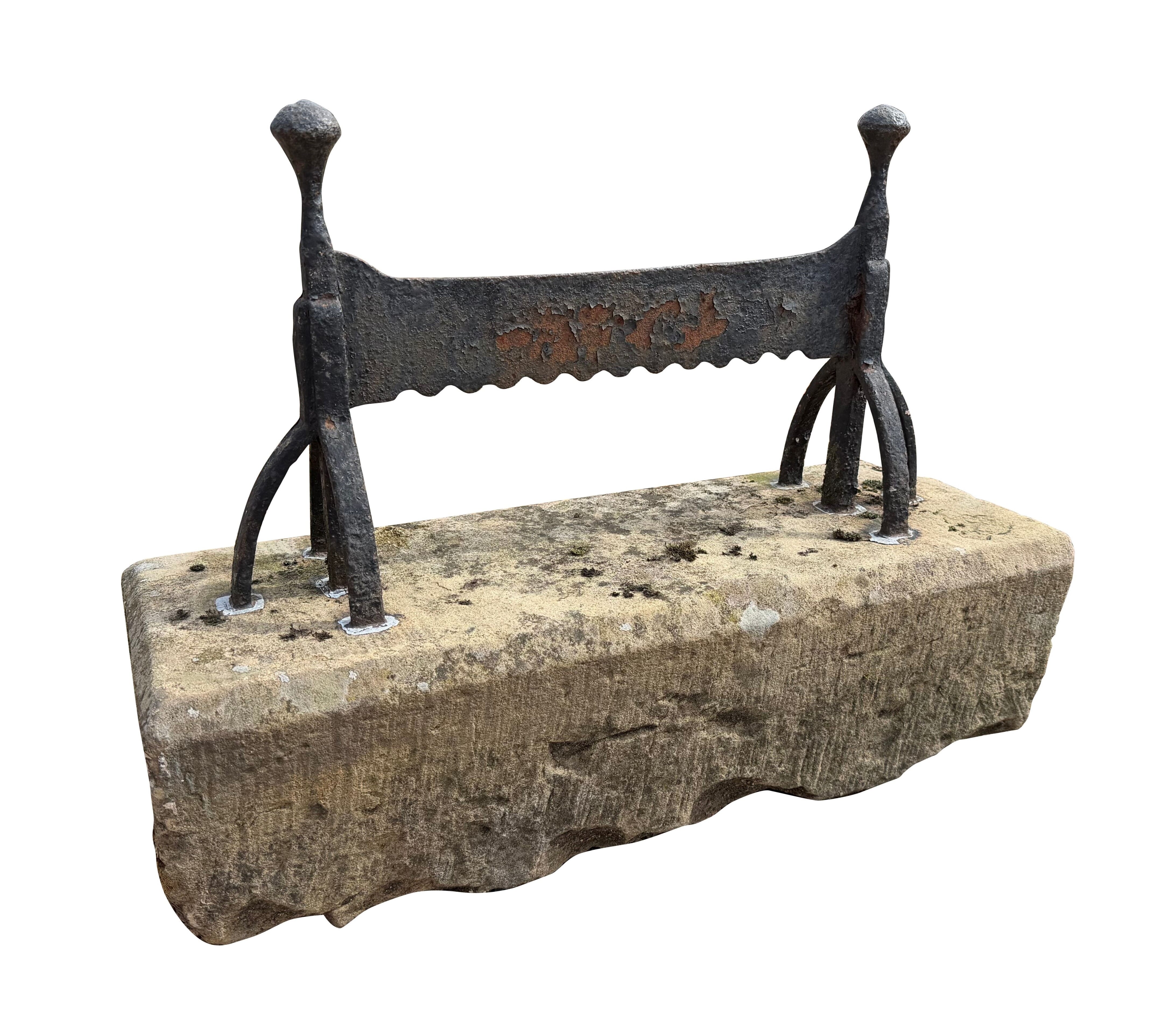 Wrought Iron Victorian Boot Scraper on Stone Base