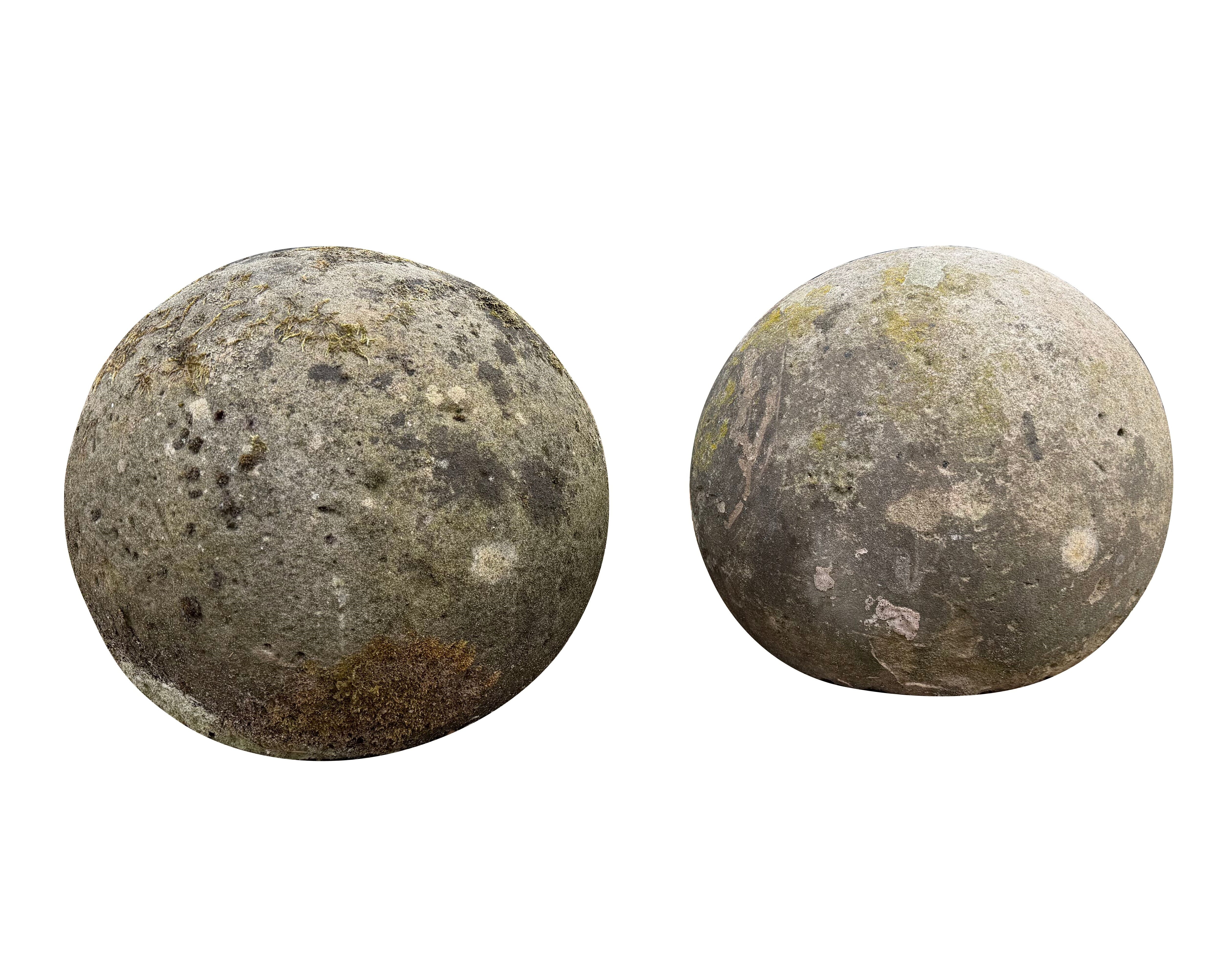Pair of Antique Hand Carved Stone Entrance Ball Finials