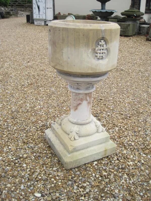 Antique Victorian Buff Limestone Church Font - birdbath? - 4433