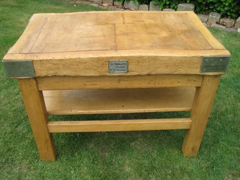 Antique Butchers Block on Original Stand with Shelf - 4939