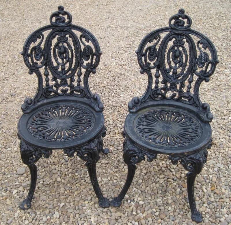 Pair of Vintage Reclaimed Cast Iron Garden Chairs - 4979