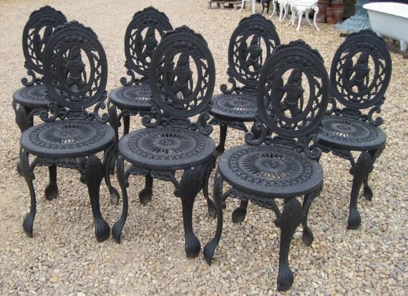 Set of 7 Vintage Reclaimed Cast Iron Garden Chairs - 4922