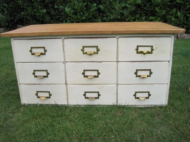 Bank of 9 Office or Shop Drawers with Reclaimed Pine Top - 5019