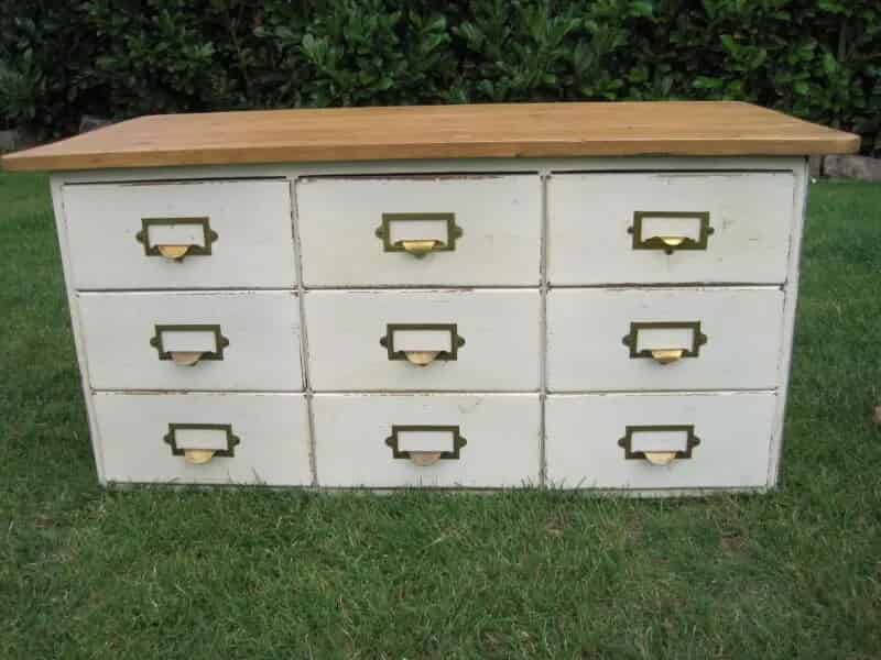 Bank of 12 Office or Shop Drawers with reclaimed Pine Top
