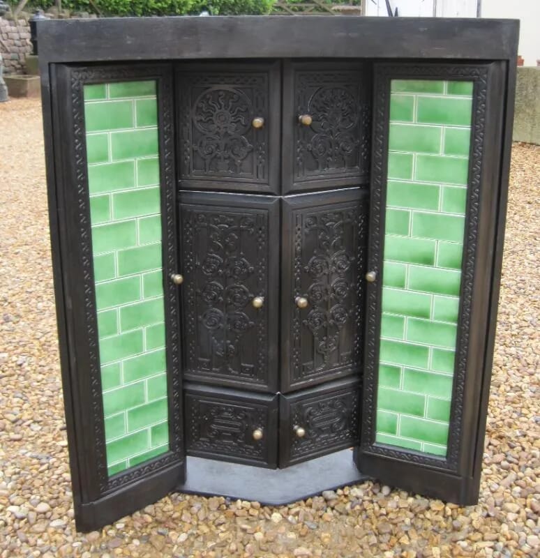 Antique Very Rare Eagle Cast Iron Fire Tiled Fire Insert  - 4938