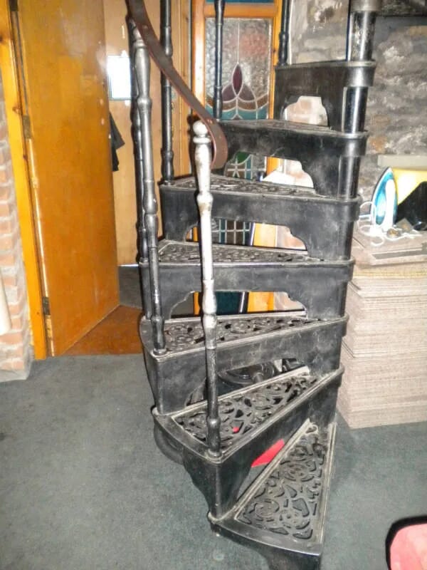Antique Cast Metal Spiral Staircase with Landing Rails - 5007