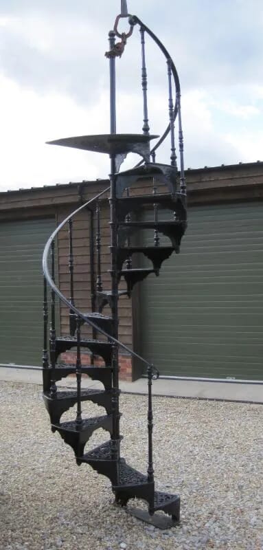 Antique Reclaimed Cast Iron Spiral Staircase with Landing Rails - 4752