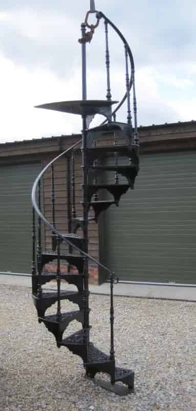 Antique Reclaimed Cast Iron Spiral Staircase with Landing Rails